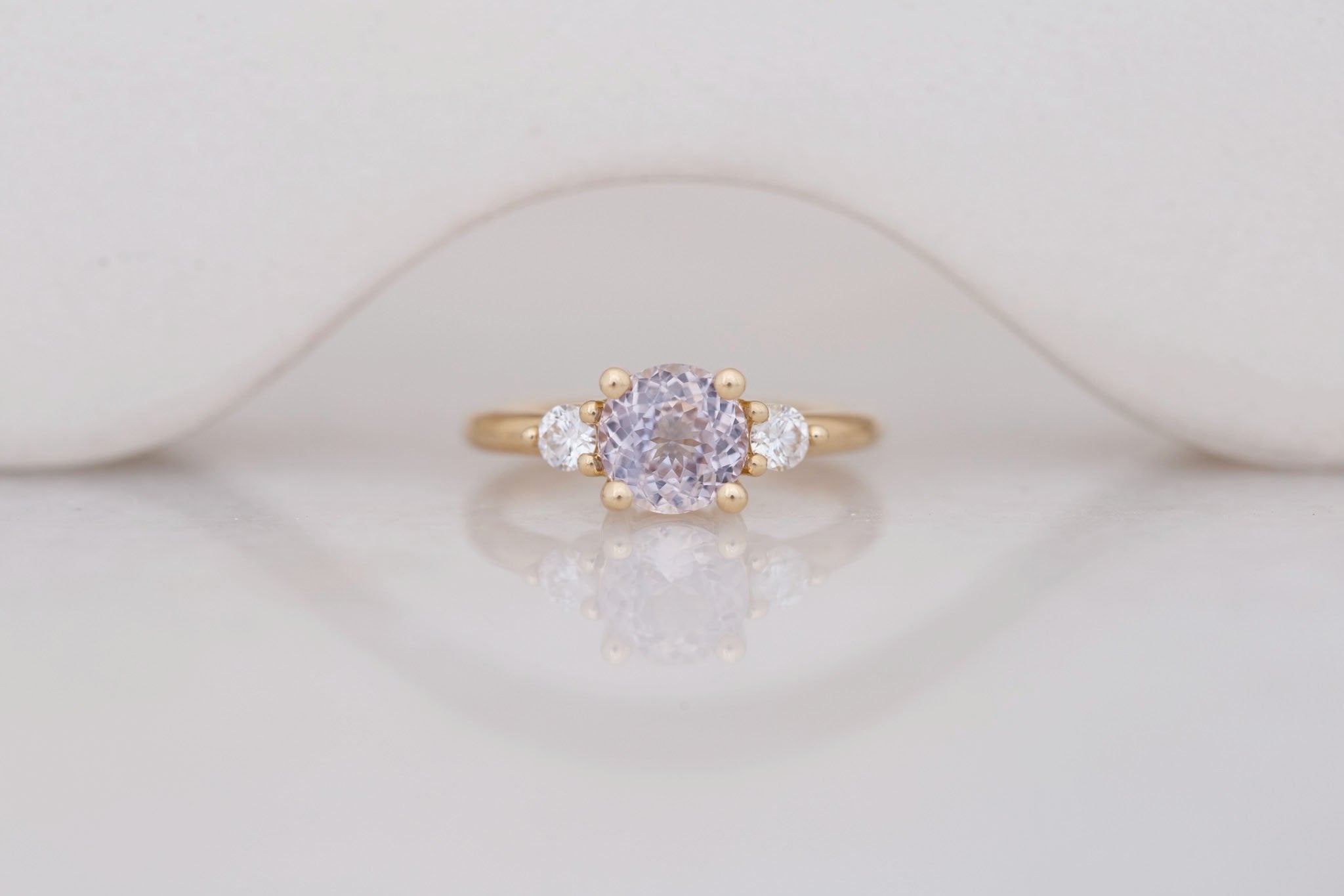 Maeve Ring | Icy Lavender Sapphire + Round Diamond Accent Engagement Ring 1.94 ct | 14k Recycled Gold | One of a Kind