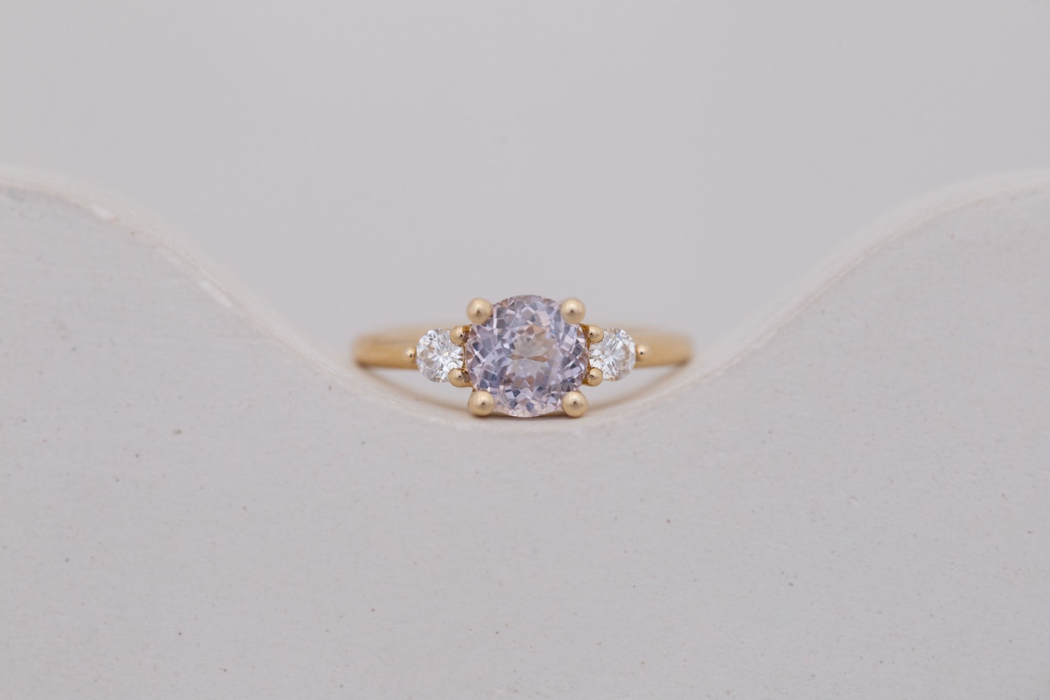 Maeve Ring | Icy Lavender Sapphire + Round Diamond Accent Engagement Ring 1.94 ct | 14k Recycled Gold | One of a Kind