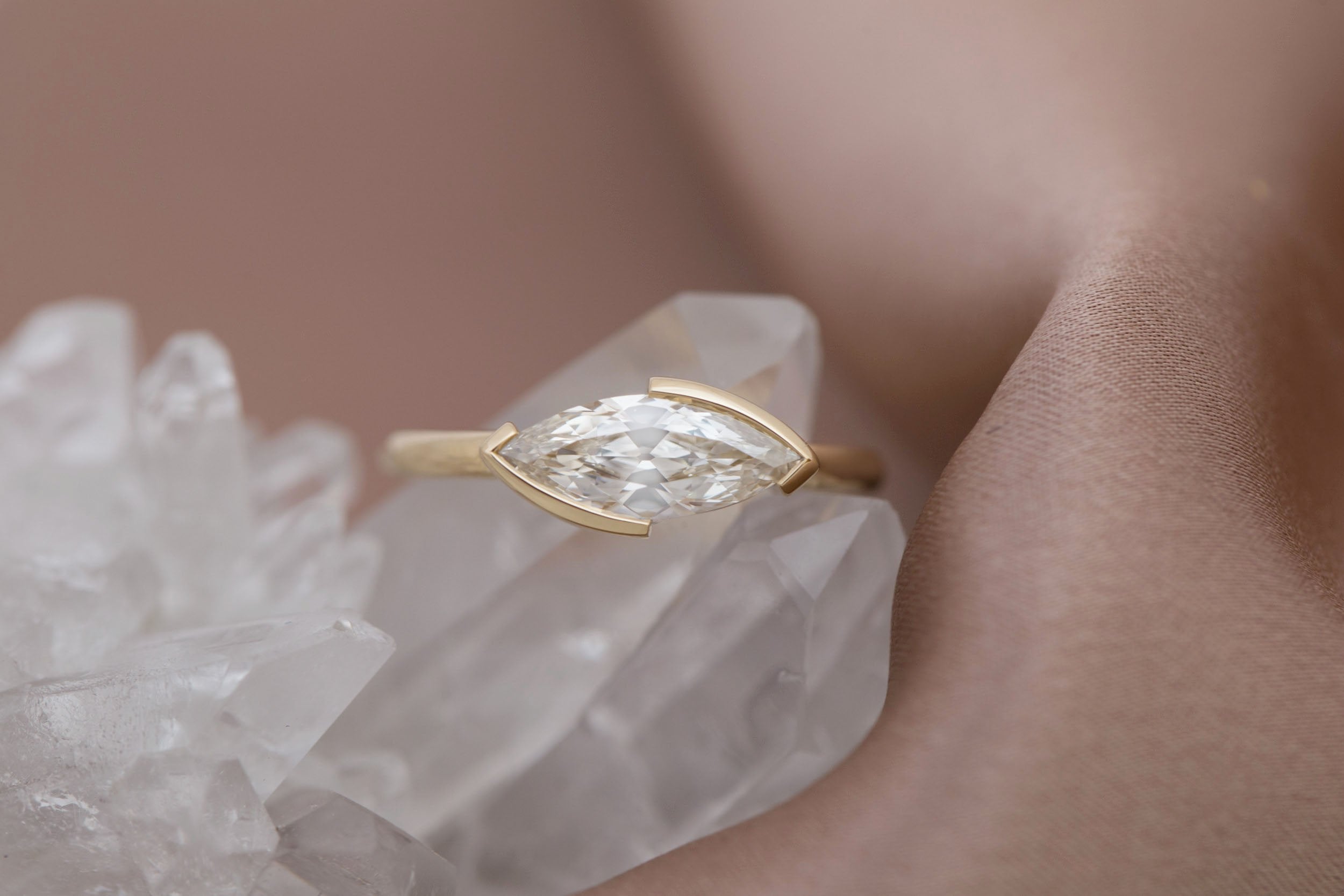 Varda Ring | East-West Marquise Diamond Engagement Ring 1.02 ct | 14k Recycled Gold | One of a Kind