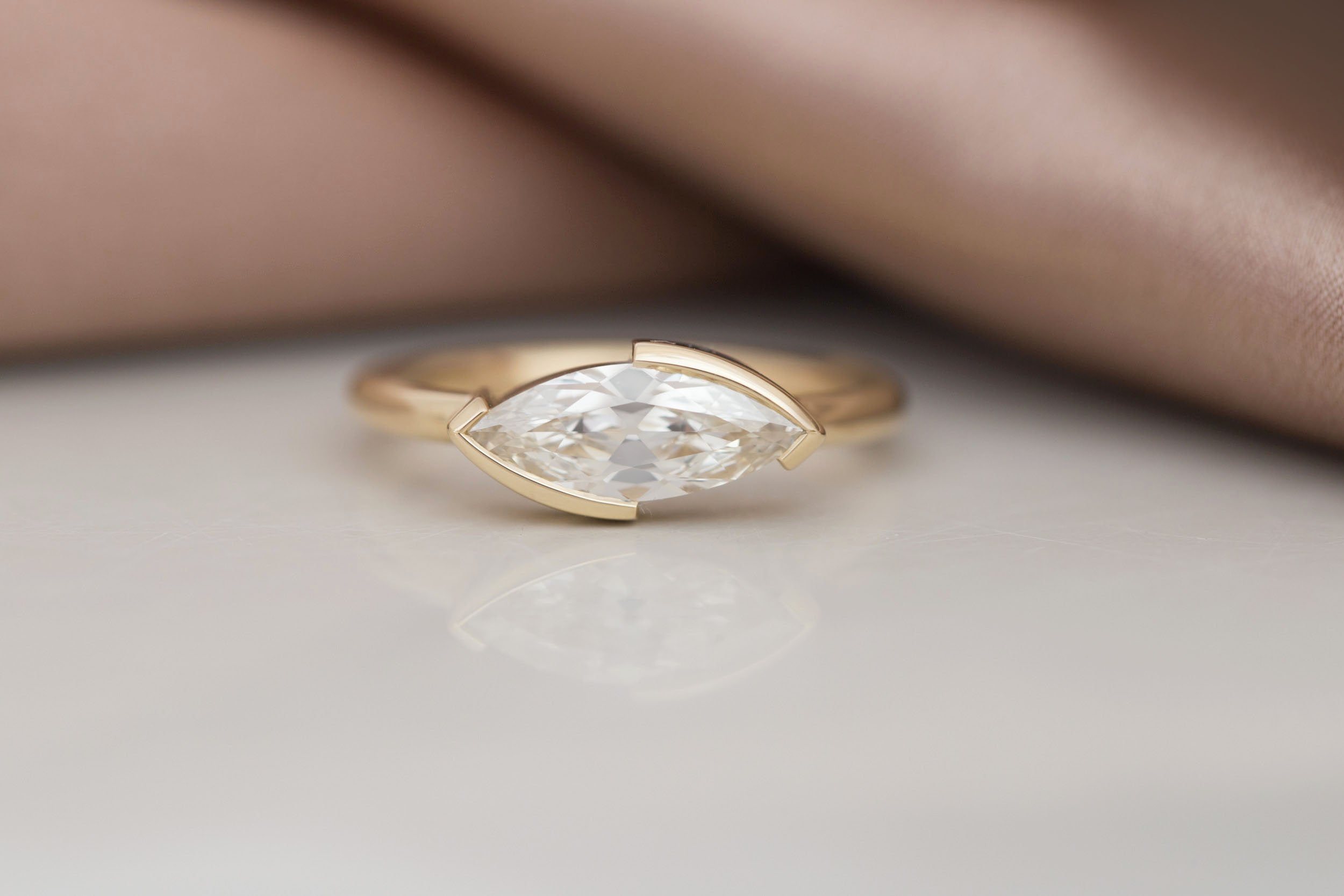 Varda Ring | East-West Marquise Diamond Engagement Ring 1.02 ct | 14k Recycled Gold | One of a Kind