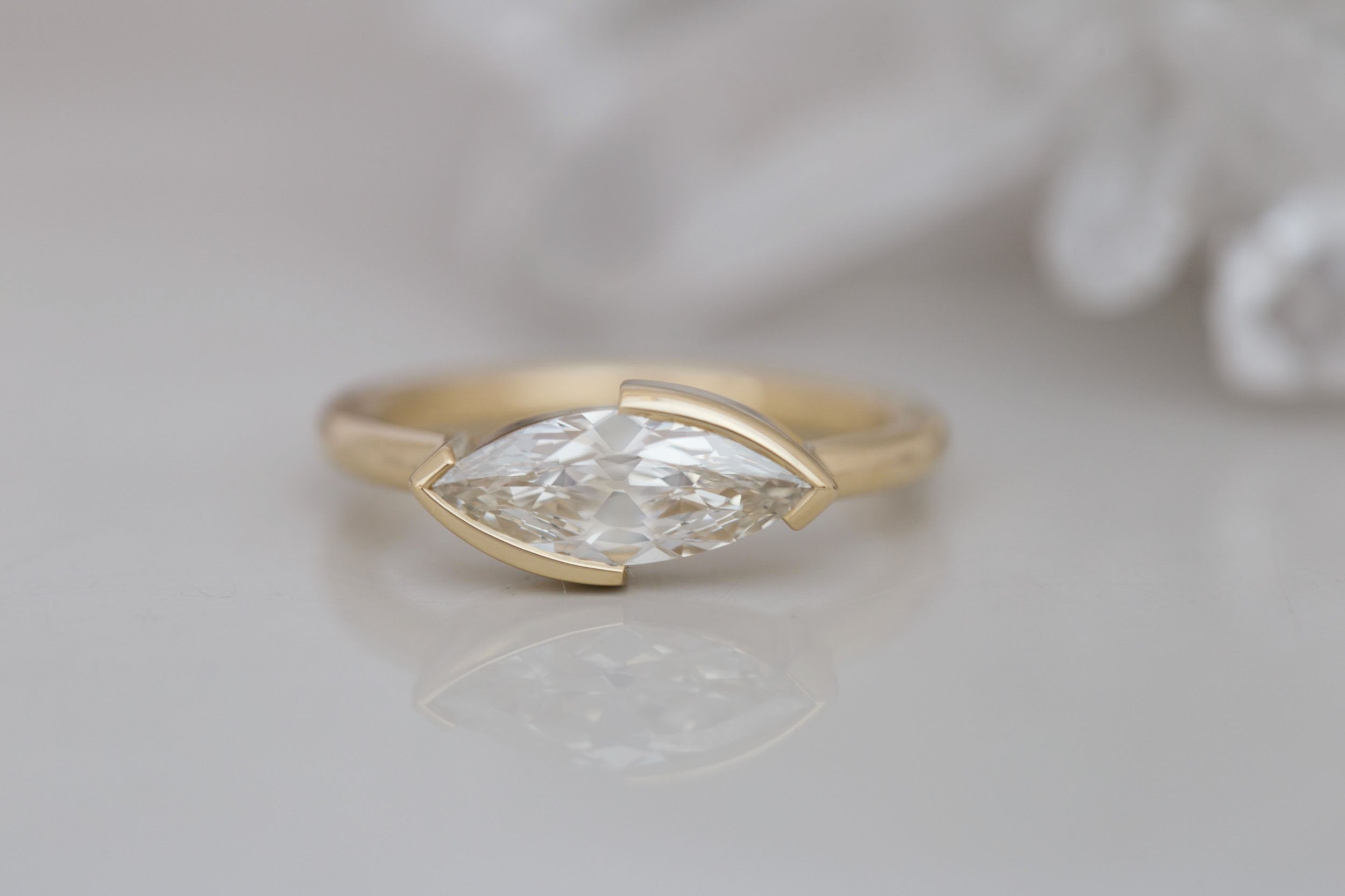 Varda Ring | East-West Marquise Diamond Engagement Ring 1.02 ct | 14k Recycled Gold | One of a Kind