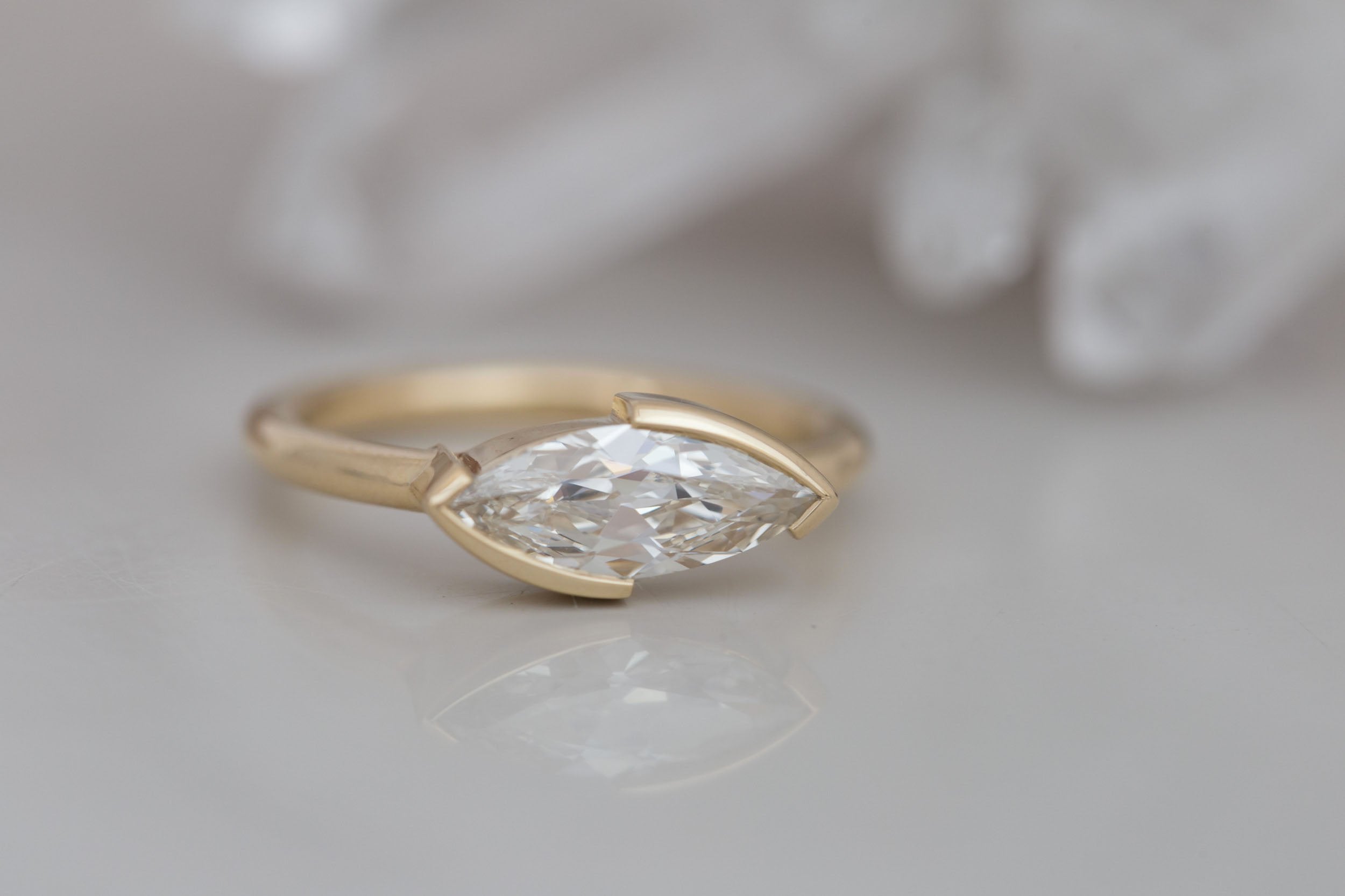 Varda Ring | East-West Marquise Diamond Engagement Ring 1.02 ct | 14k Recycled Gold | One of a Kind