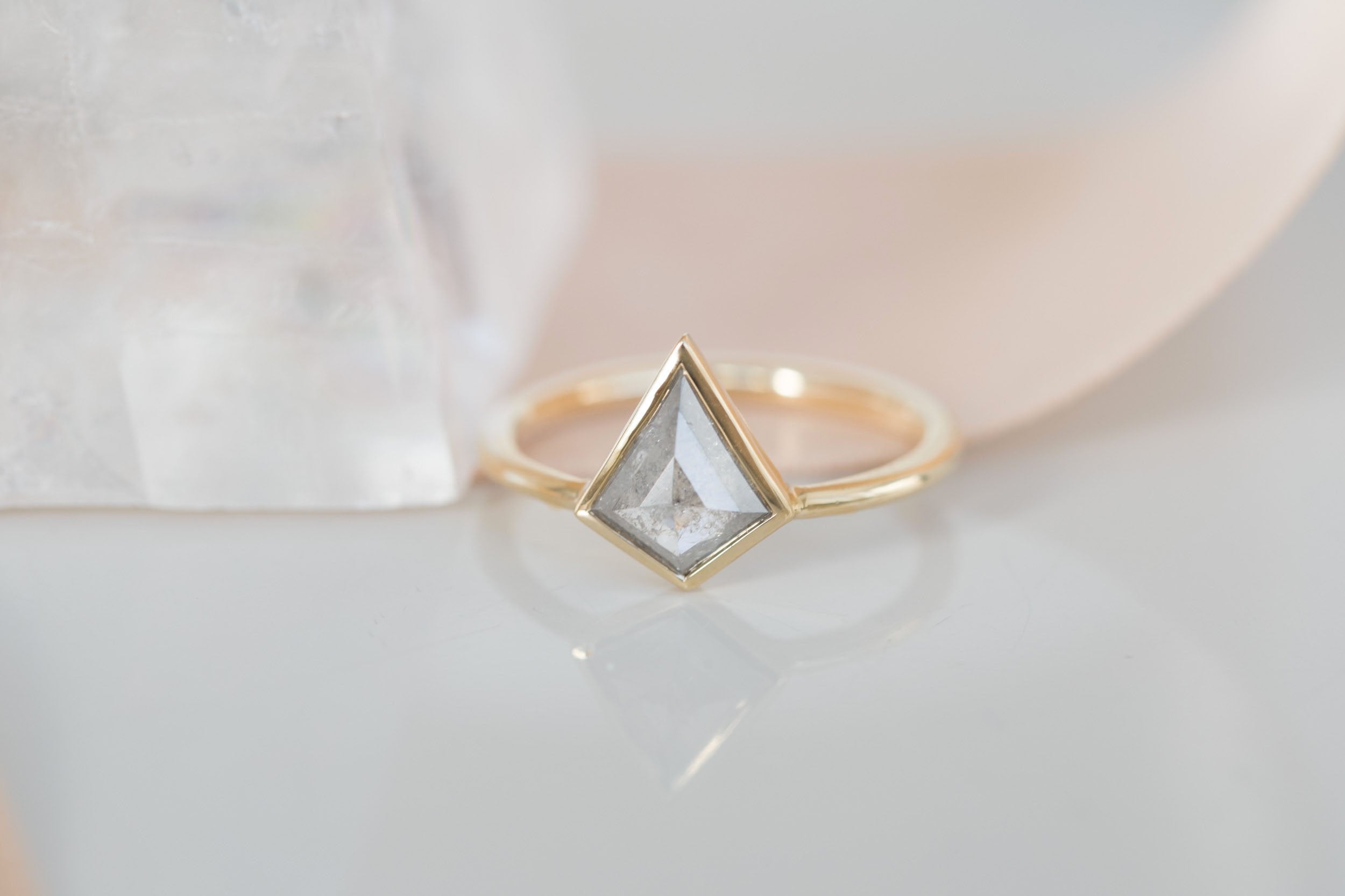 Avens Ring | Silver Grey Diamond Kite Solitaire Engagement Ring 1.06 ct | 14k Recycled Gold | One of a Kind