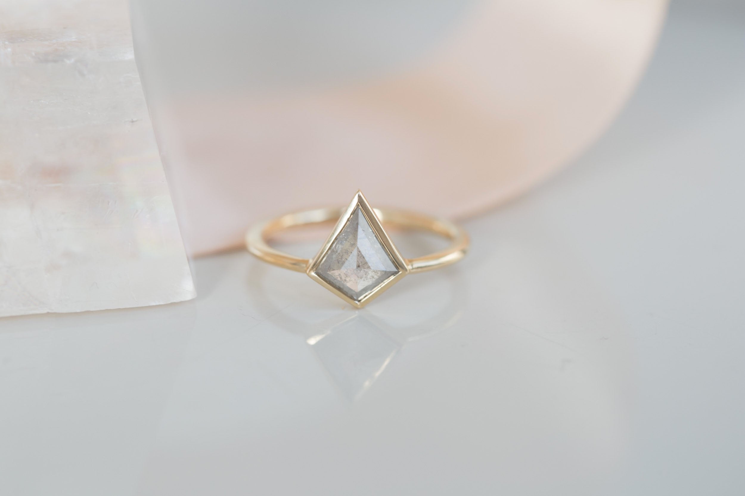 Avens Ring | Silver Grey Diamond Kite Solitaire Engagement Ring 1.06 ct | 14k Recycled Gold | One of a Kind
