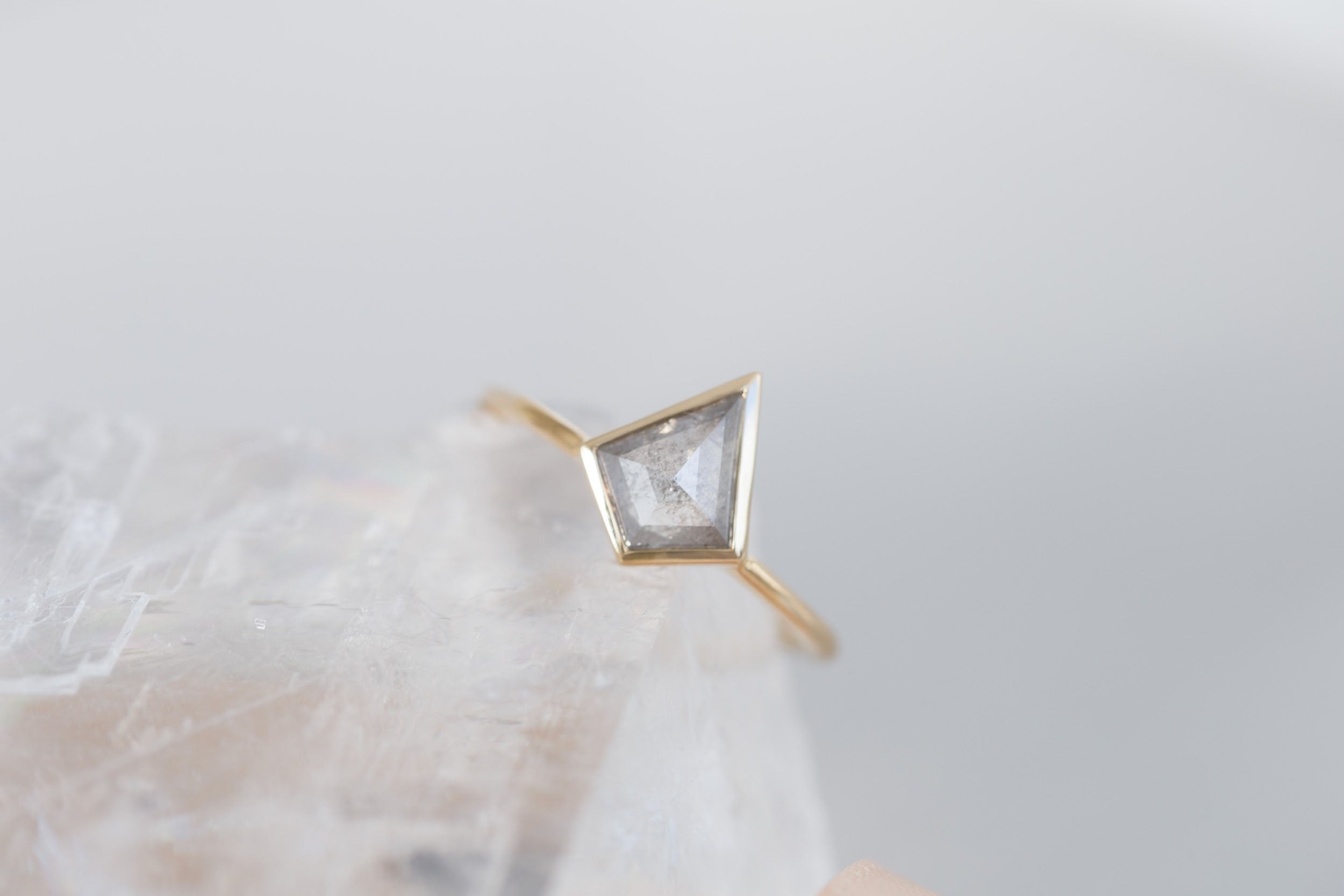 Avens Ring | Silver Grey Diamond Kite Solitaire Engagement Ring 1.06 ct | 14k Recycled Gold | One of a Kind
