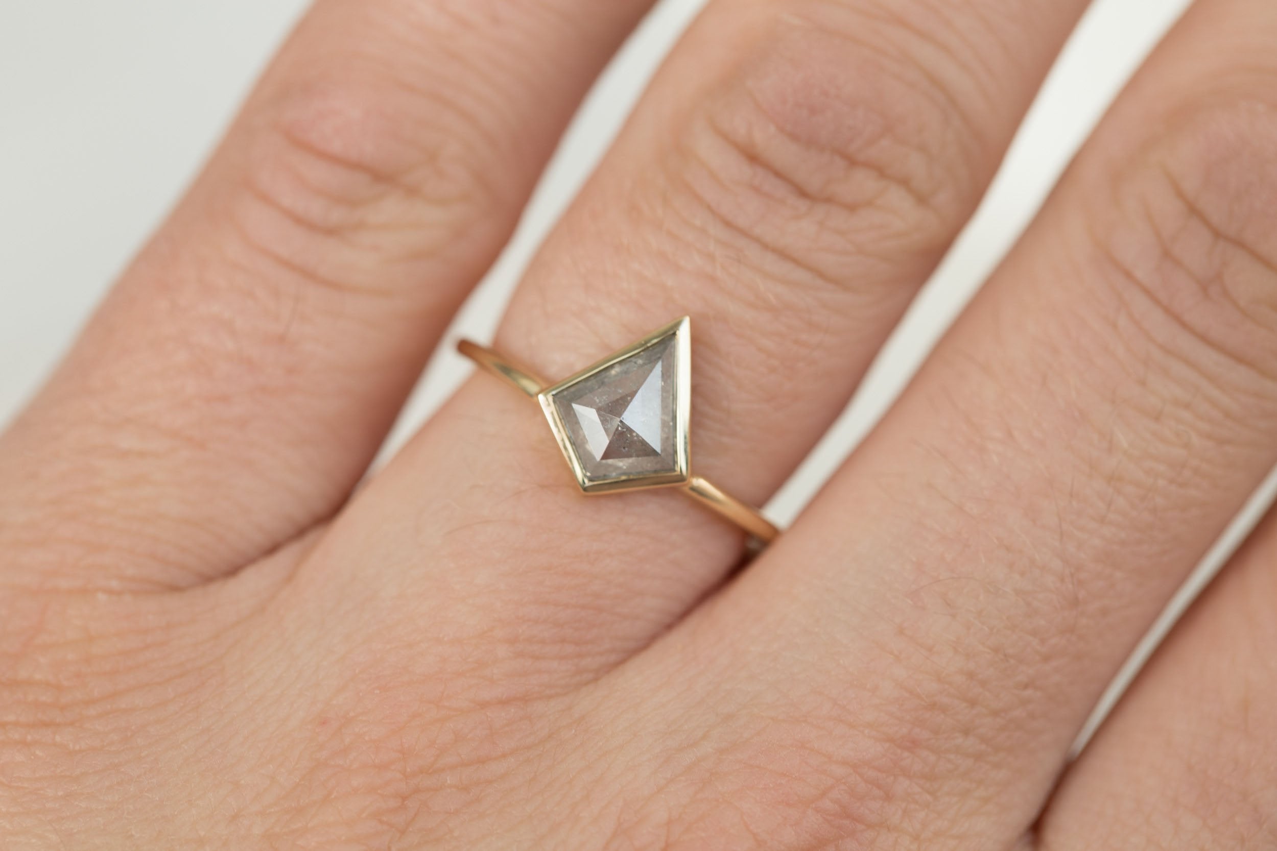 Avens Ring | Silver Grey Diamond Kite Solitaire Engagement Ring 1.06 ct | 14k Recycled Gold | One of a Kind