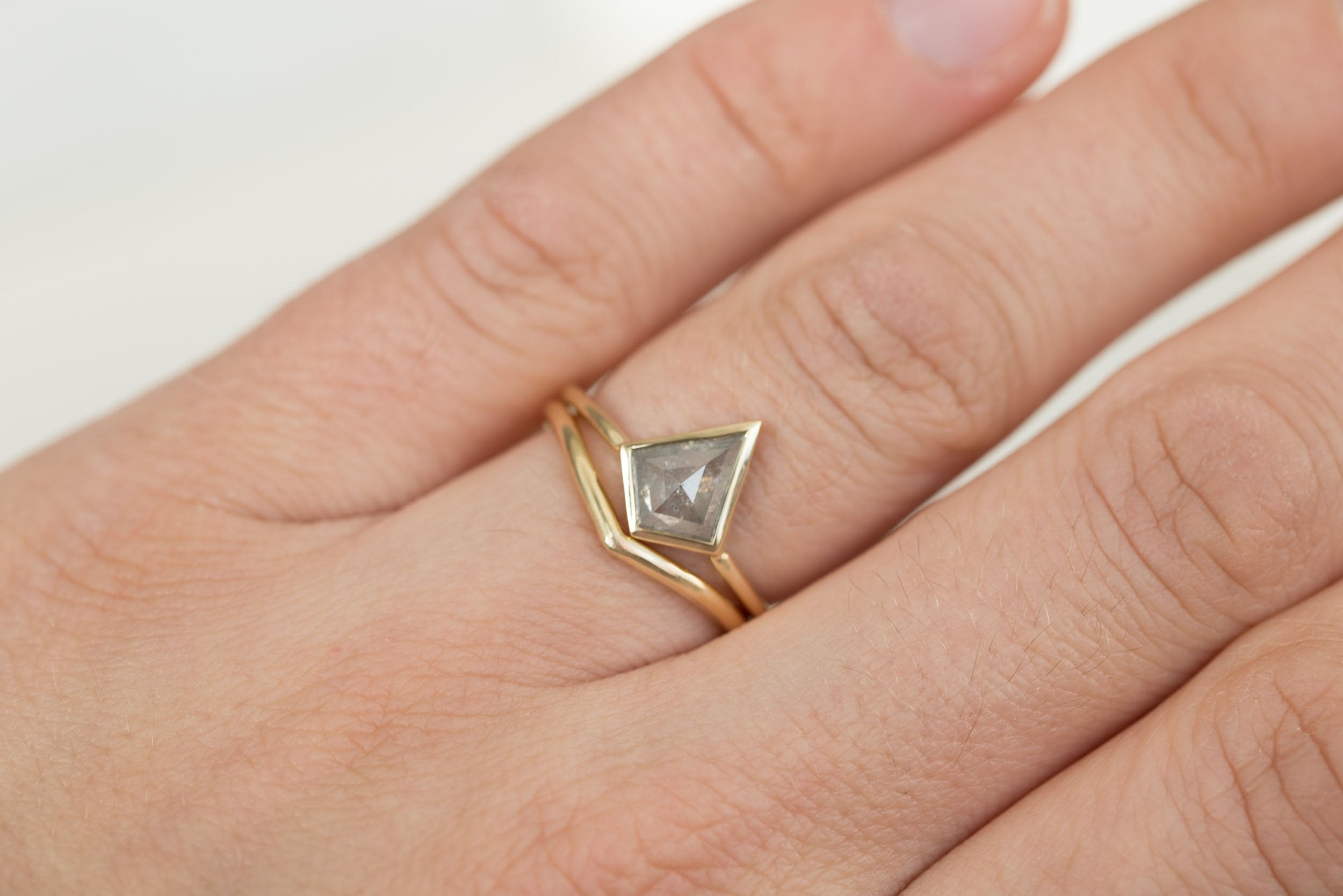 Avens Ring | Silver Grey Diamond Kite Solitaire Engagement Ring 1.06 ct | 14k Recycled Gold | One of a Kind