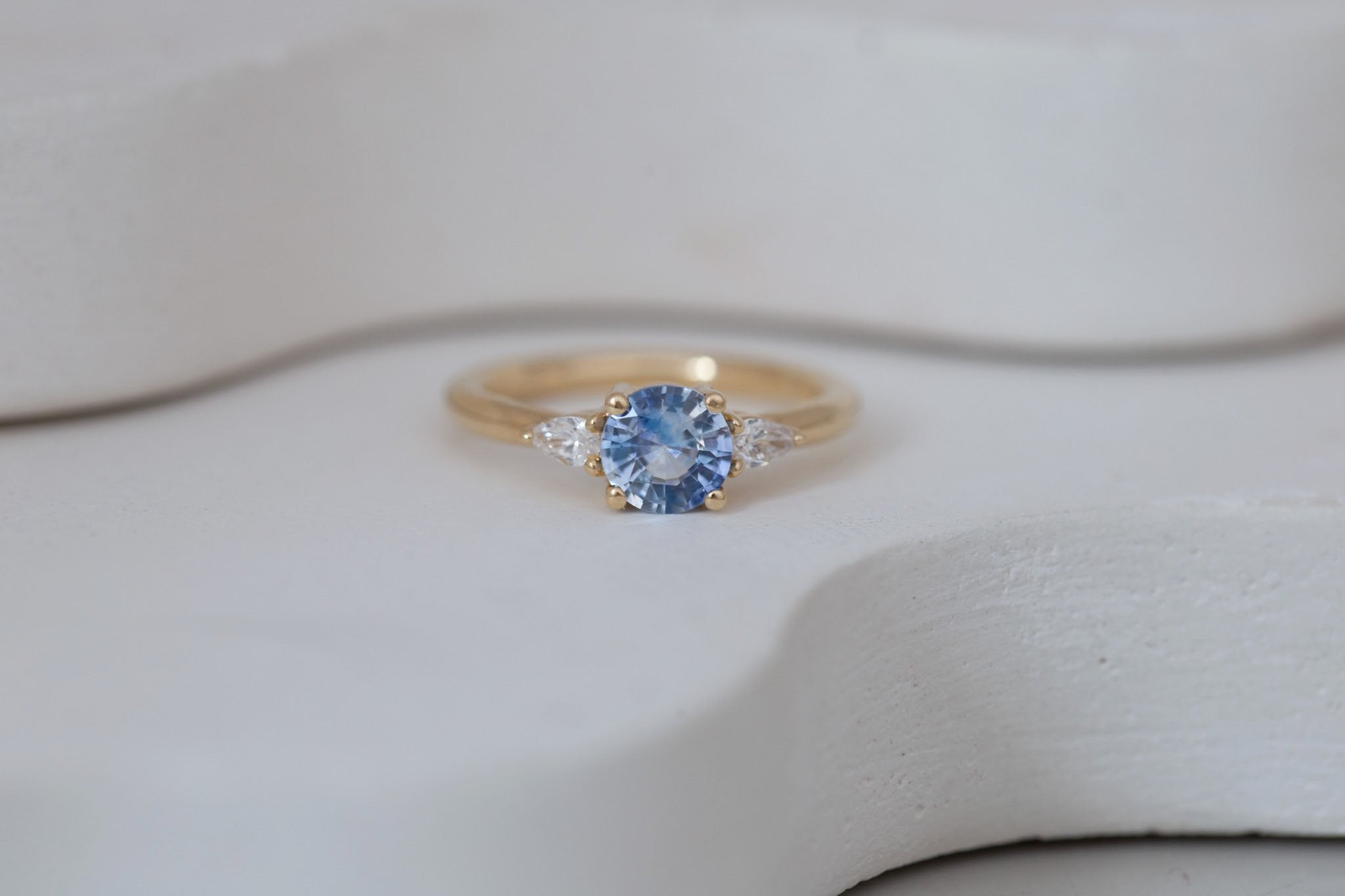 Iris Ring | Bicolor Blue Sapphire + Pear Diamond Accent Engagement Ring 1.02 ct | 14k Recycled Gold | One of a Kind