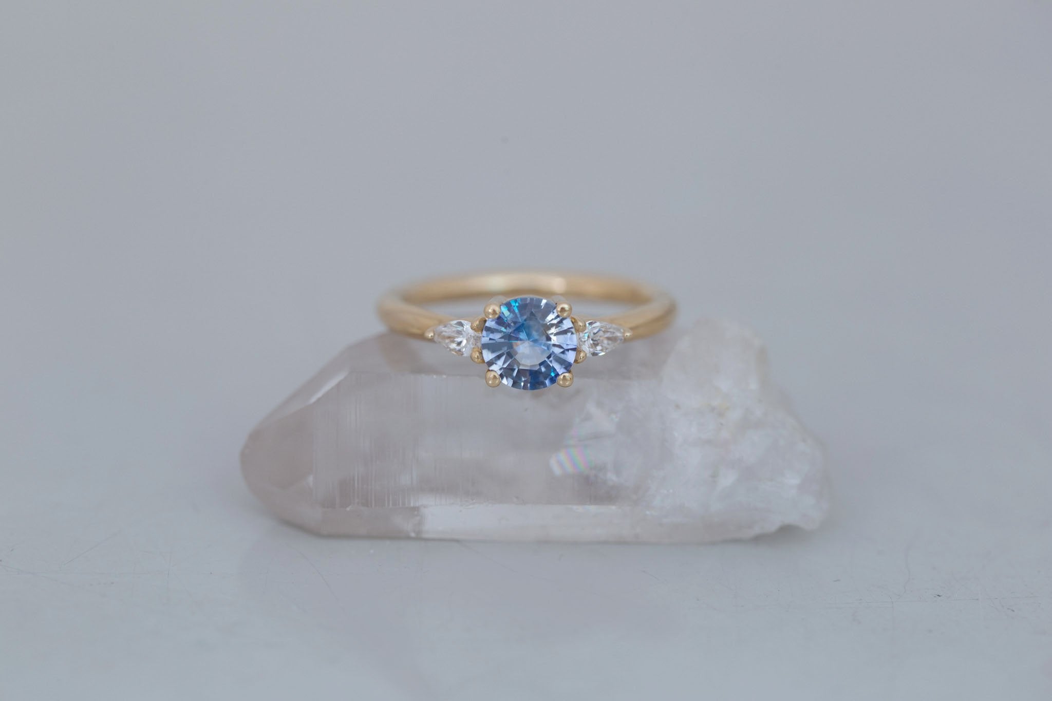 Iris Ring | Bicolor Blue Sapphire + Pear Diamond Accent Engagement Ring 1.02 ct | 14k Recycled Gold | One of a Kind