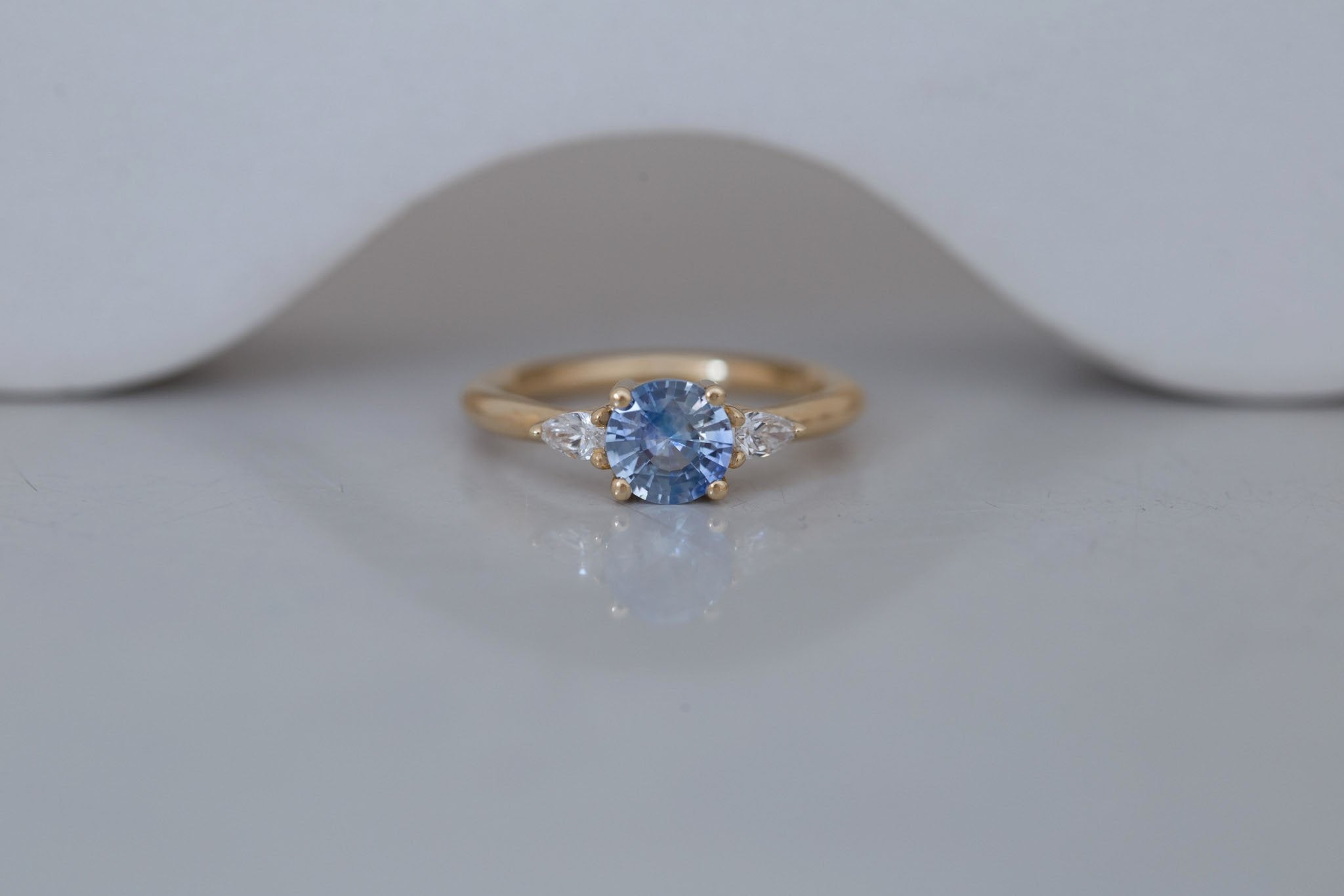 Iris Ring | Bicolor Blue Sapphire + Pear Diamond Accent Engagement Ring 1.02 ct | 14k Recycled Gold | One of a Kind
