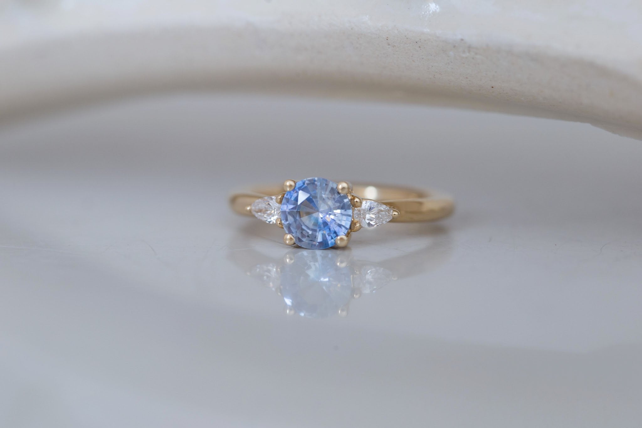 Iris Ring | Bicolor Blue Sapphire + Pear Diamond Accent Engagement Ring 1.02 ct | 14k Recycled Gold | One of a Kind