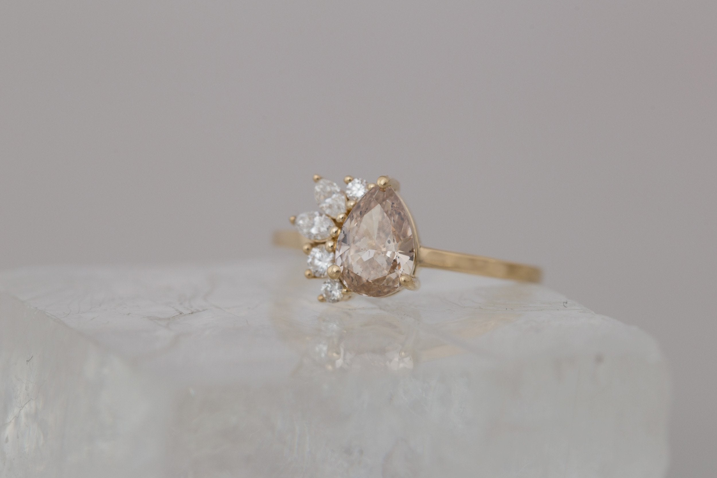 Dahlia Ring | Champagne Pear Cut Diamond + Diamond Cluster Engagement Ring 1.02 ct | 14k Recycled Gold | One of a Kind