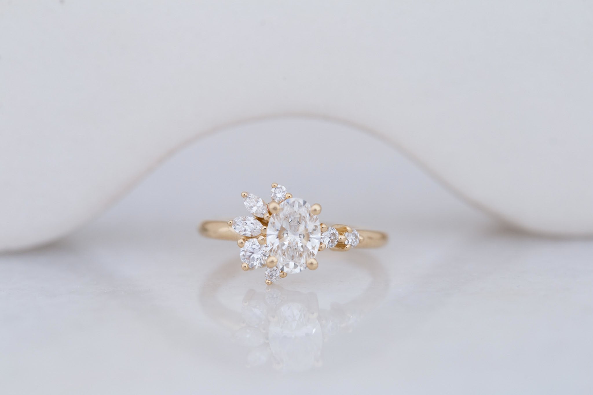 Ambretta Ring | Lab Oval Diamond + Lab Diamond Cluster Engagement Ring 1.02 ct | 14k Recycled Gold | One of a Kind
