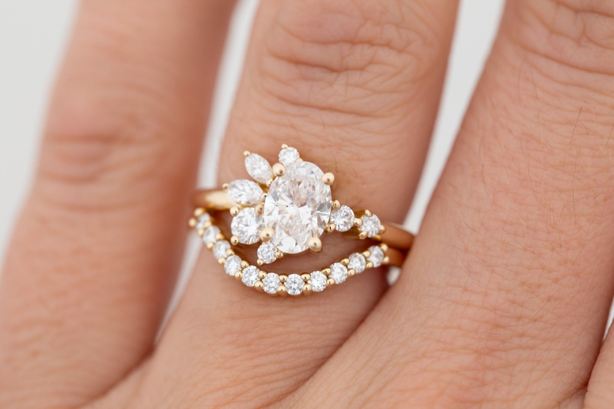 Ambretta Ring | Lab Oval Diamond + Lab Diamond Cluster Engagement Ring 1.02 ct | 14k Recycled Gold | One of a Kind