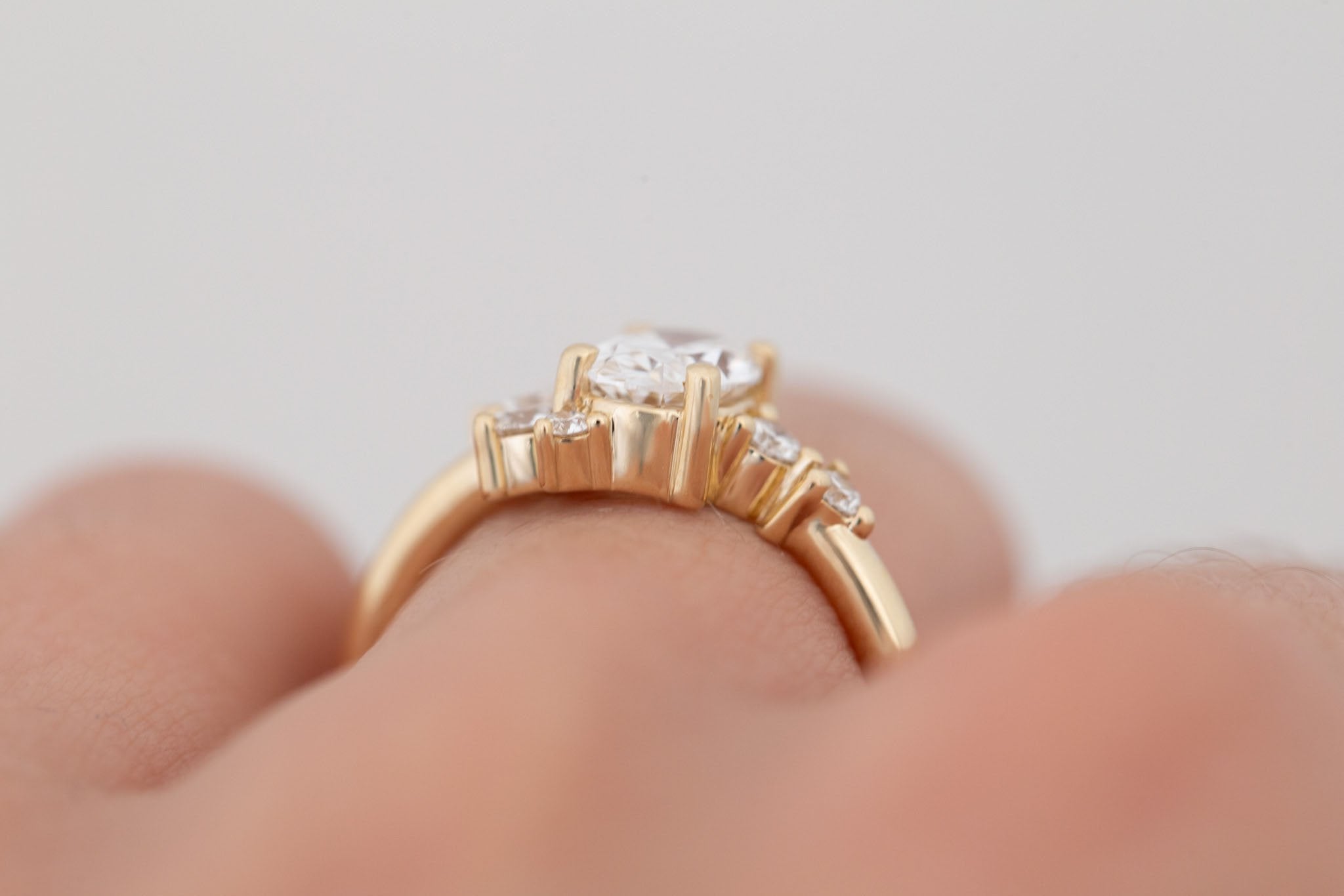 Ambretta Ring | Lab Oval Diamond + Lab Diamond Cluster Engagement Ring 1.02 ct | 14k Recycled Gold | One of a Kind