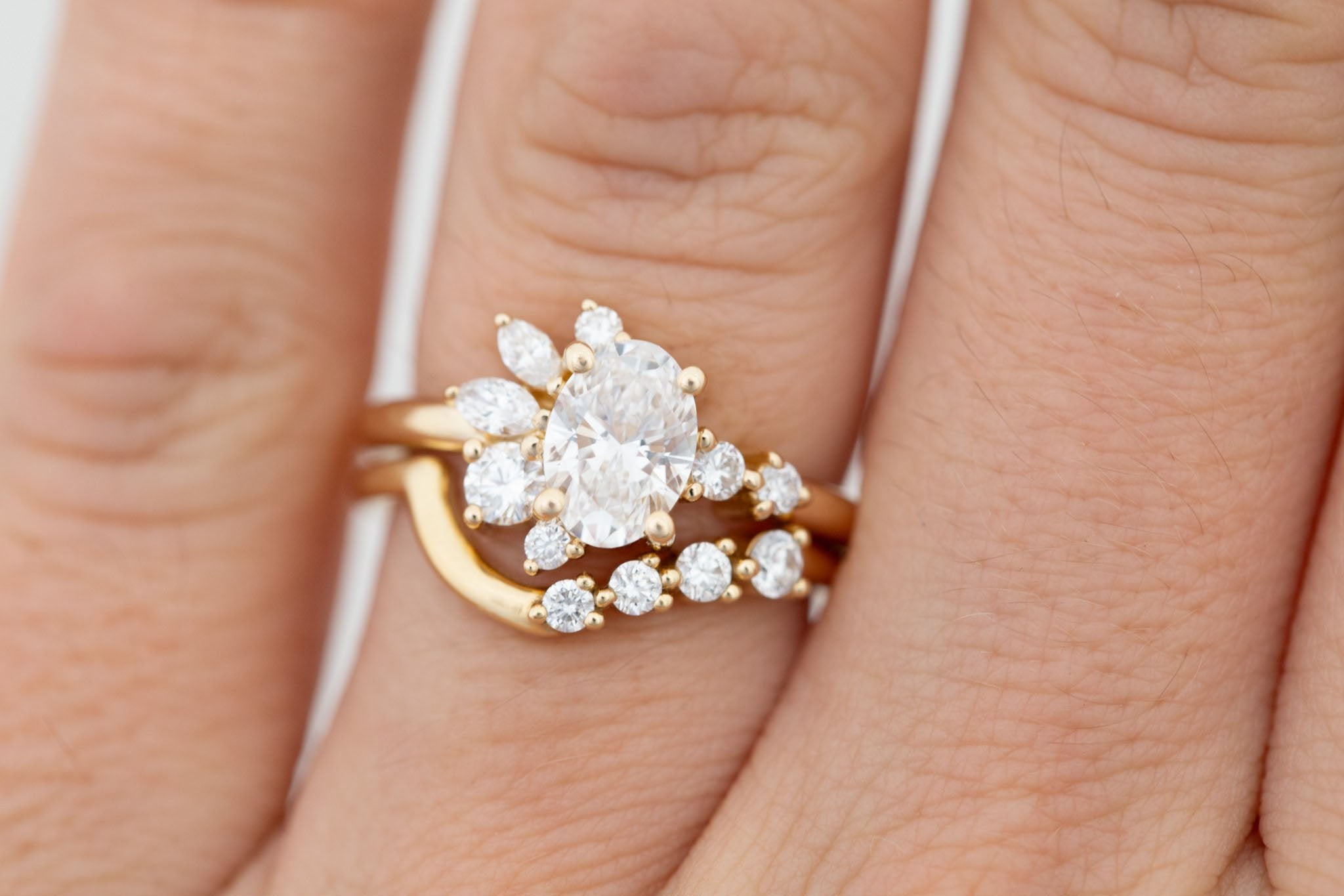 Ambretta Ring | Lab Oval Diamond + Lab Diamond Cluster Engagement Ring 1.02 ct | 14k Recycled Gold | One of a Kind