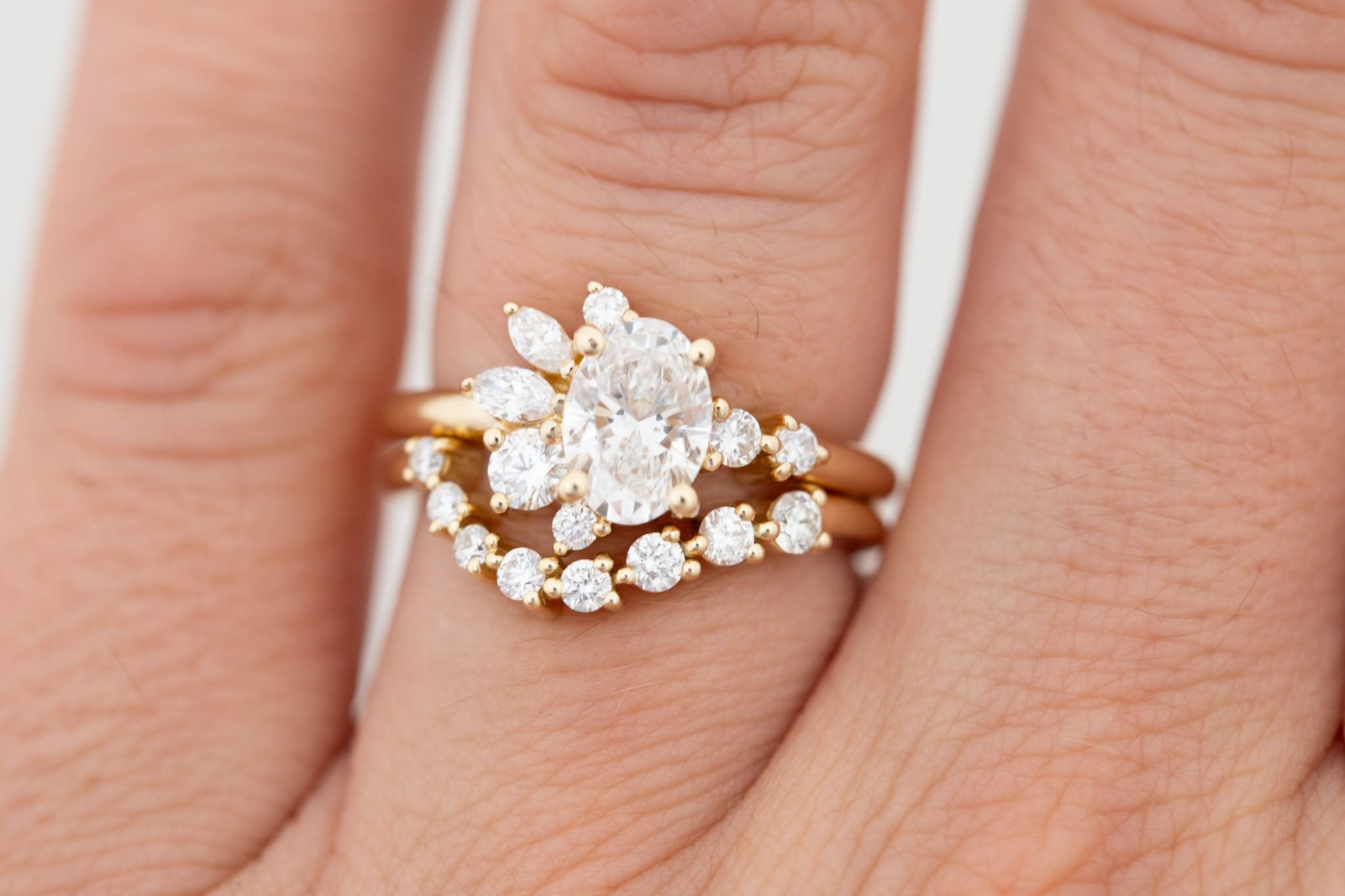 Ambretta Ring | Lab Oval Diamond + Lab Diamond Cluster Engagement Ring 1.02 ct | 14k Recycled Gold | One of a Kind