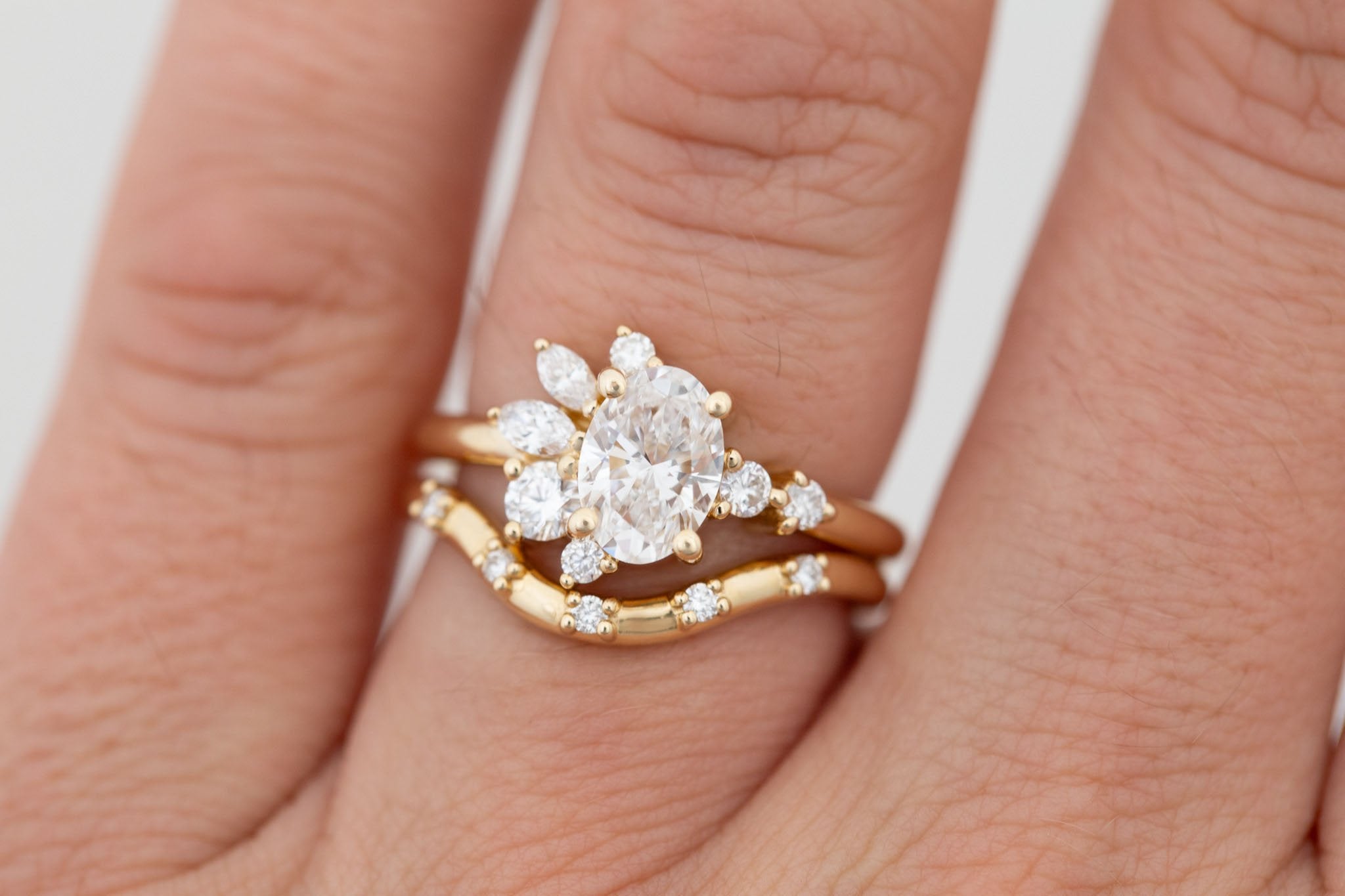 Ambretta Ring | Lab Oval Diamond + Lab Diamond Cluster Engagement Ring 1.02 ct | 14k Recycled Gold | One of a Kind