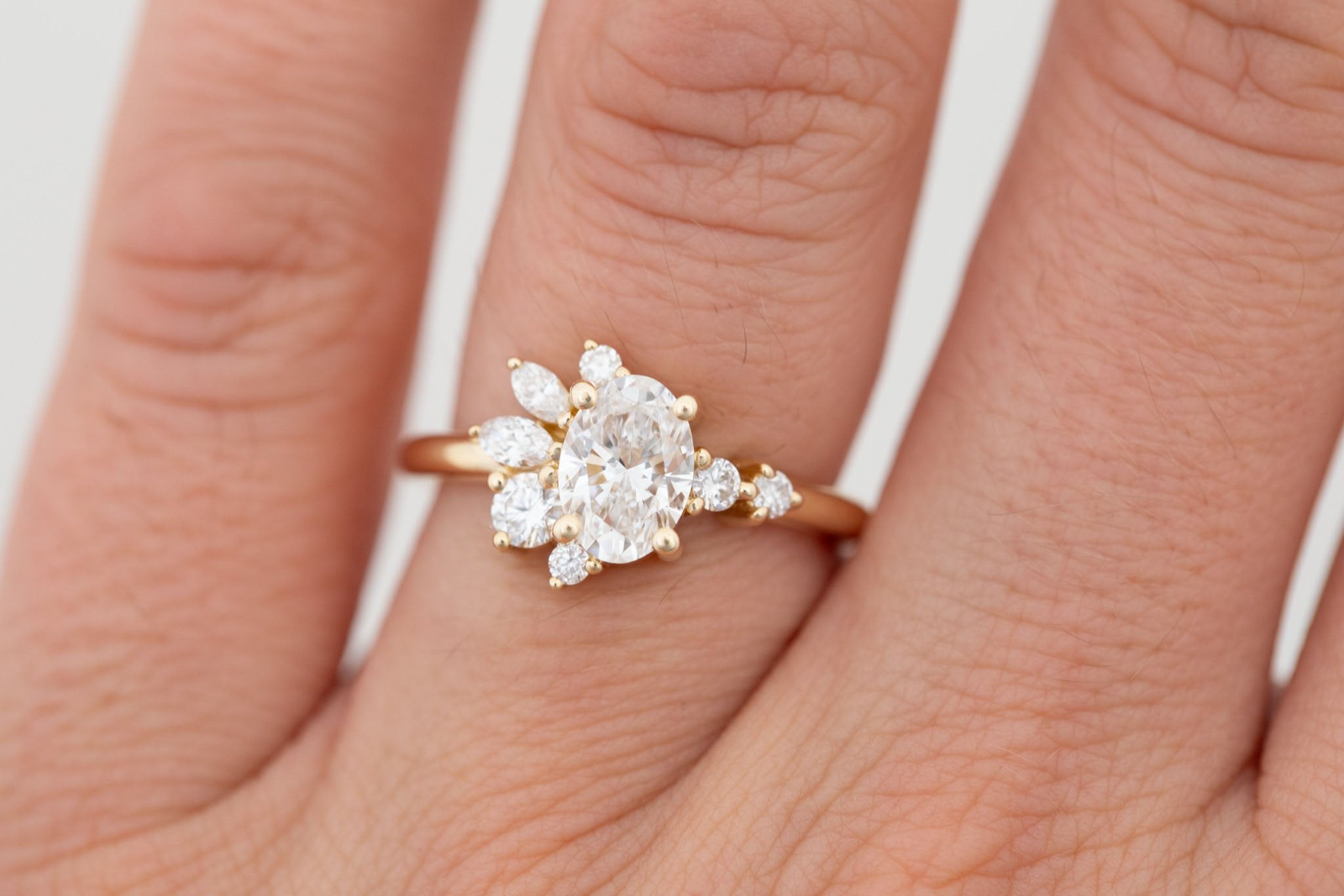Ambretta Ring | Lab Oval Diamond + Lab Diamond Cluster Engagement Ring 1.02 ct | 14k Recycled Gold | One of a Kind