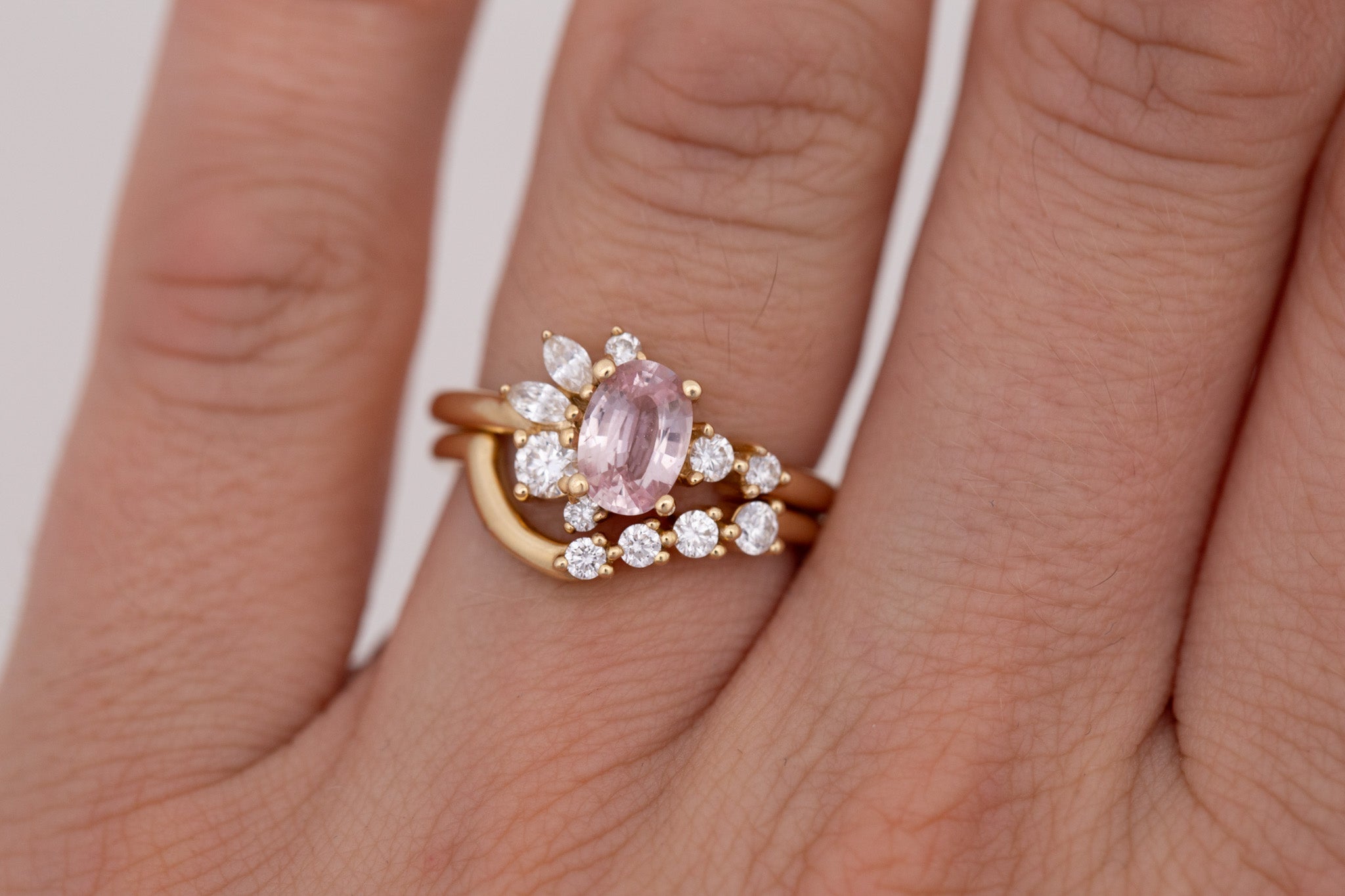Ambretta Ring | Pink Oval Sapphire + Diamond Cluster Engagement Ring 1.05 ct | 14k Recycled Gold | One of a Kind