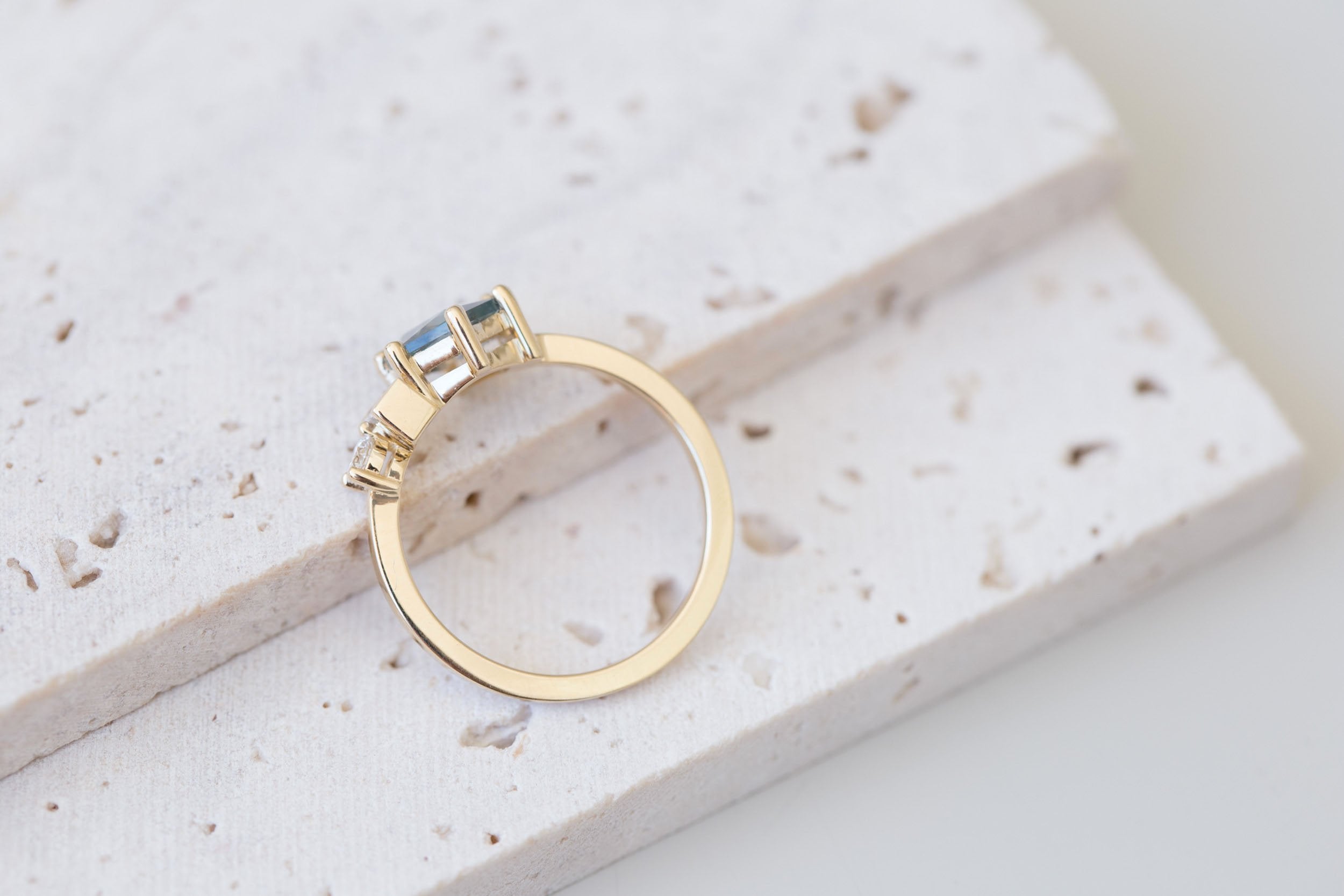 Sireli Ring | Geocut Grey Blue Sapphire + Diamond Cluster Engagement Ring 1.05 ct | 14k Recycled Gold | One of a Kind