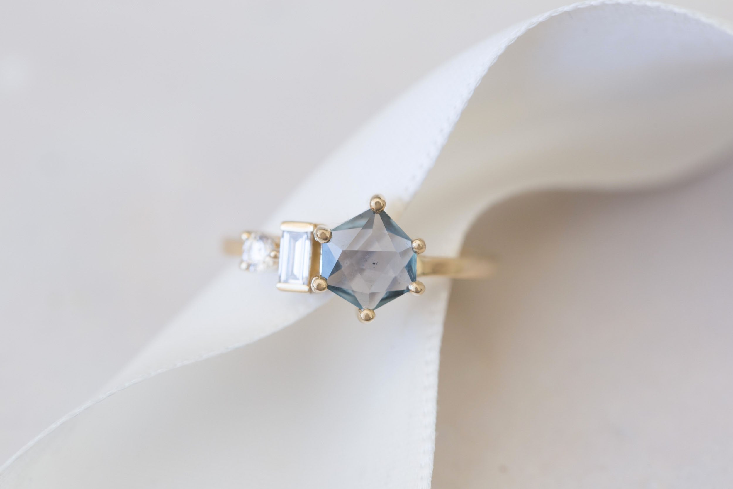 Sireli Ring | Geocut Grey Blue Sapphire + Diamond Cluster Engagement Ring 1.05 ct | 14k Recycled Gold | One of a Kind