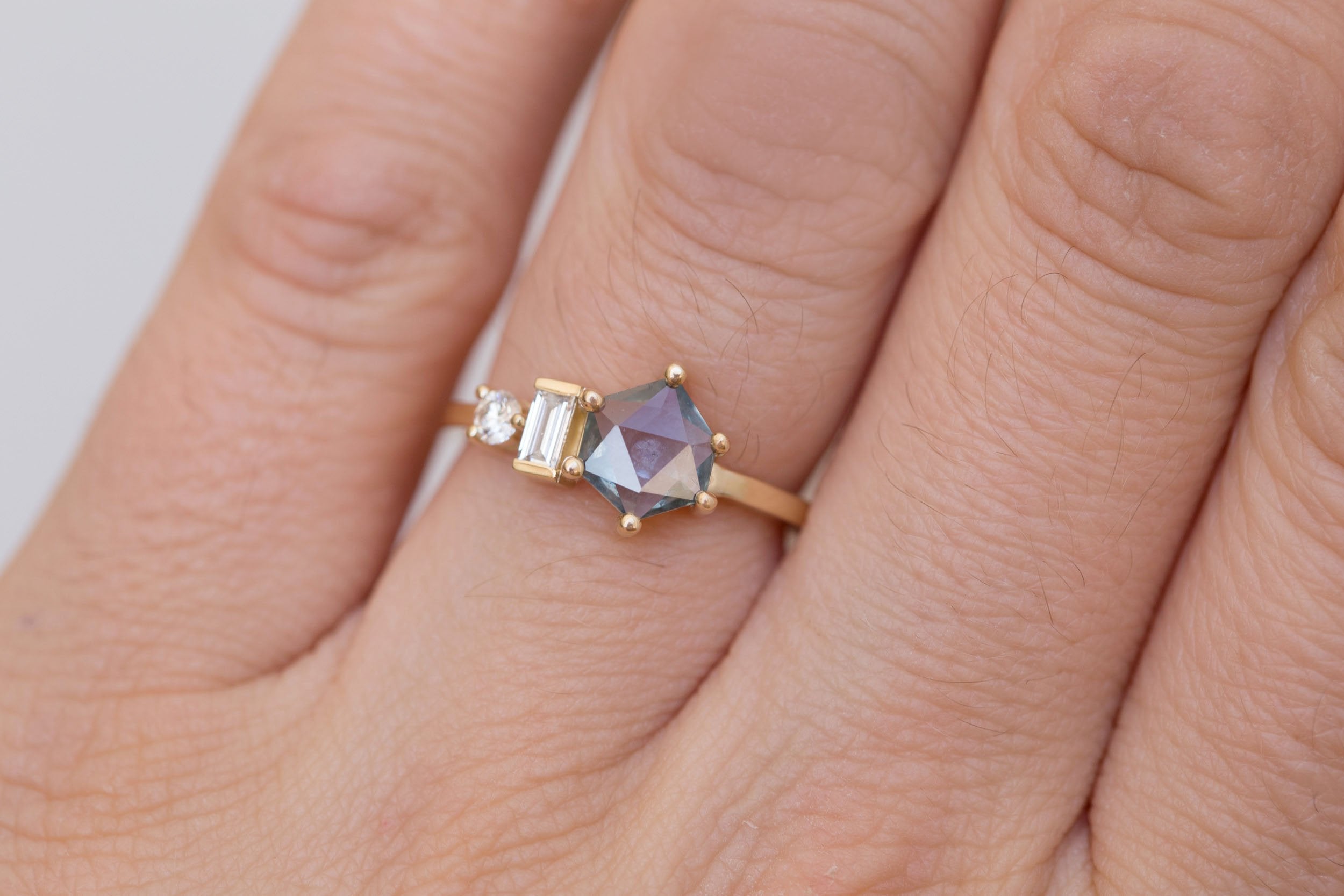 Sireli Ring | Geocut Grey Blue Sapphire + Diamond Cluster Engagement Ring 1.05 ct | 14k Recycled Gold | One of a Kind