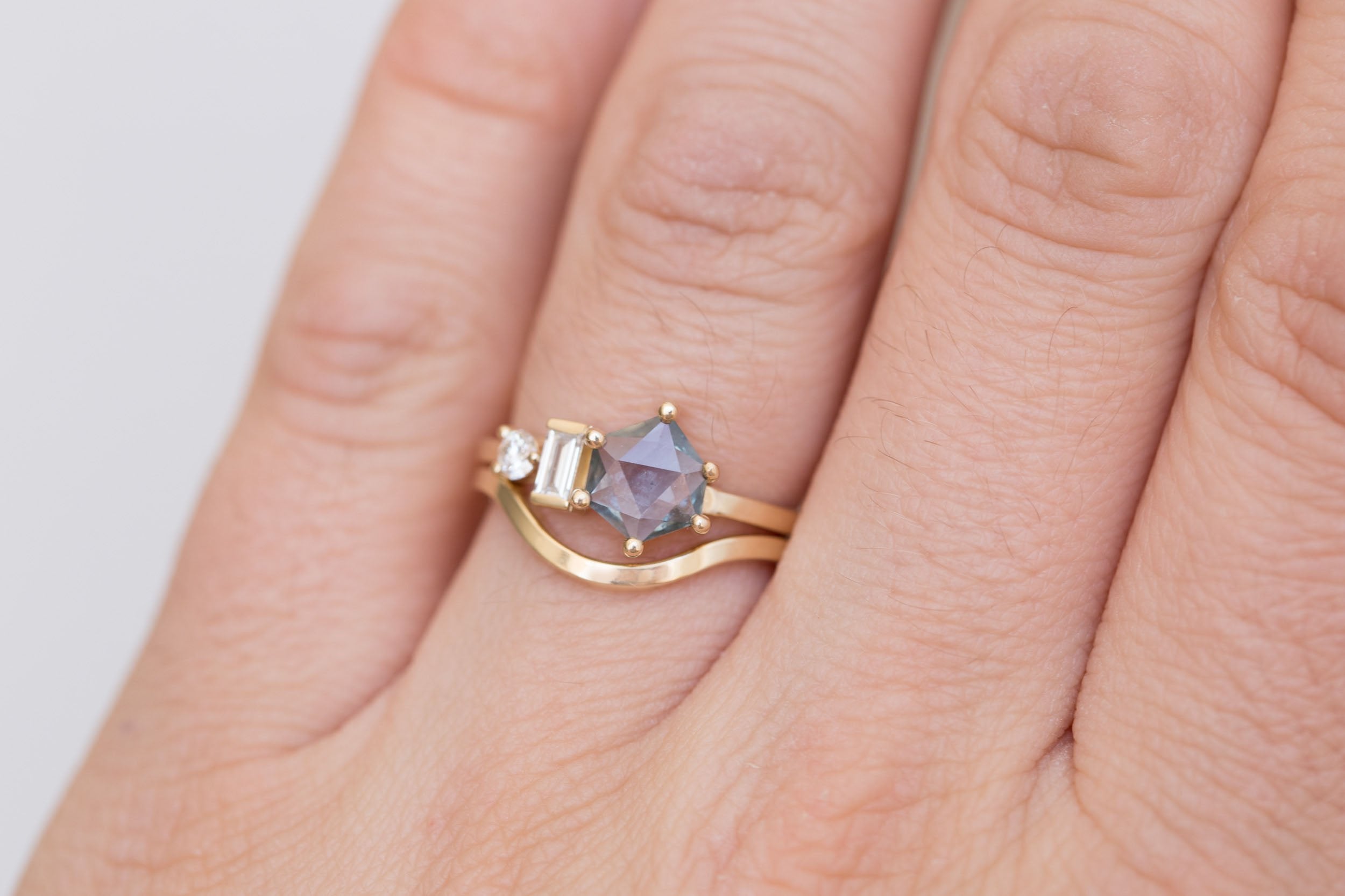 Sireli Ring | Geocut Grey Blue Sapphire + Diamond Cluster Engagement Ring 1.05 ct | 14k Recycled Gold | One of a Kind