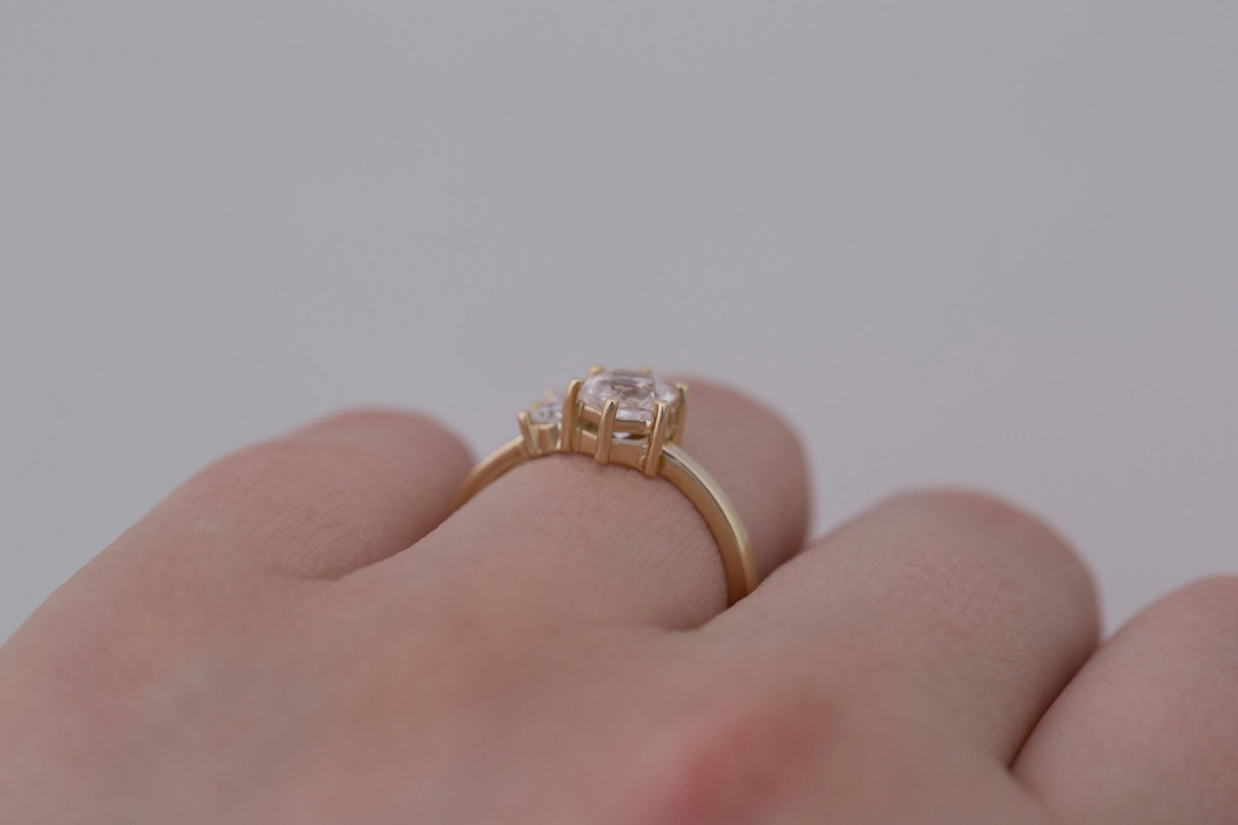 Celeste Ring | Icy Blush Hexagonal Sapphire + Diamond Cluster Engagement Ring 1.05 ct | 14k Recycled Gold | One of a Kind