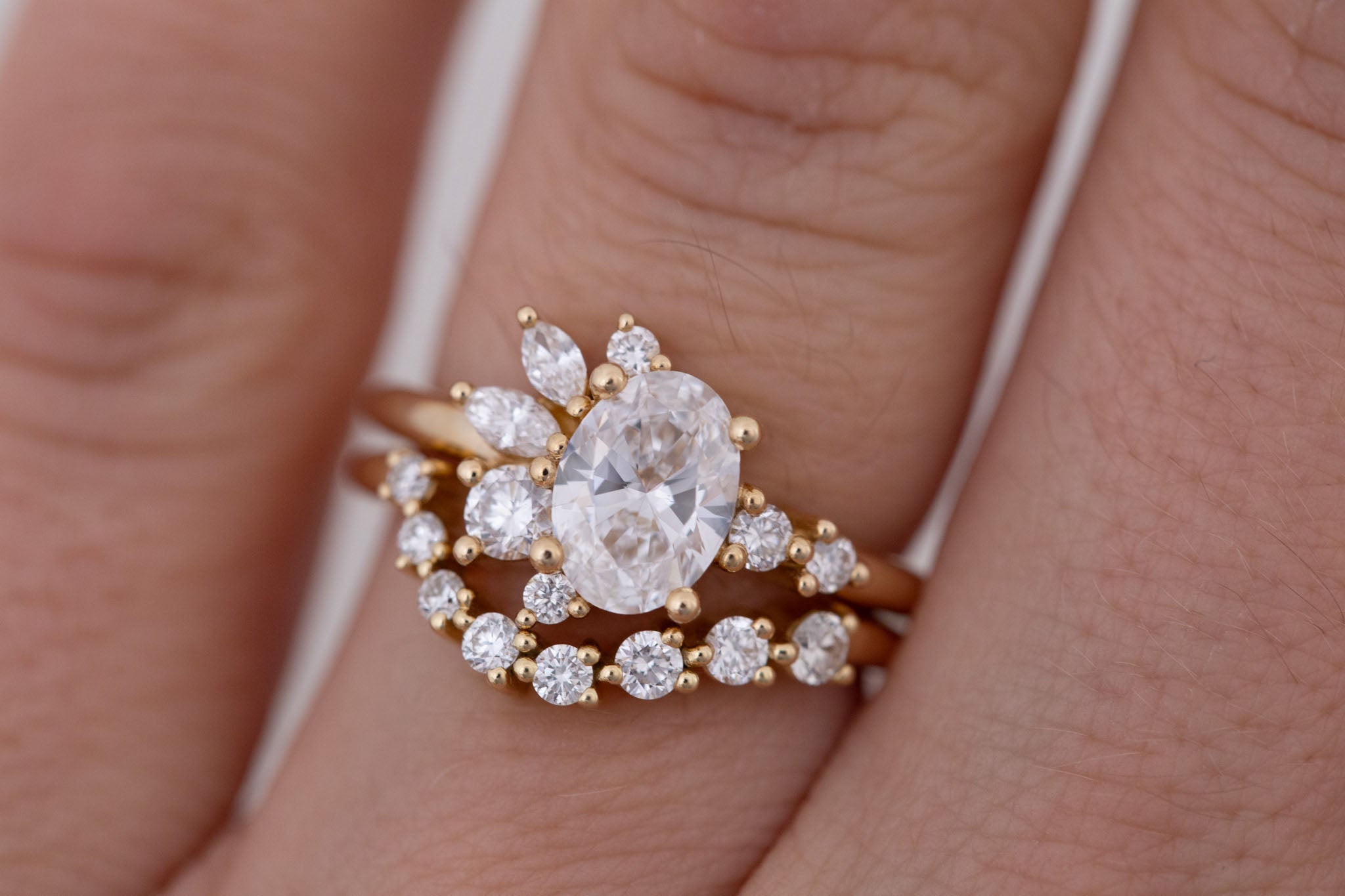 Ambretta Ring | Lab Oval Diamond + Lab Diamond Cluster Engagement Ring 1.05 ct | 14k Recycled Gold | One of a Kind