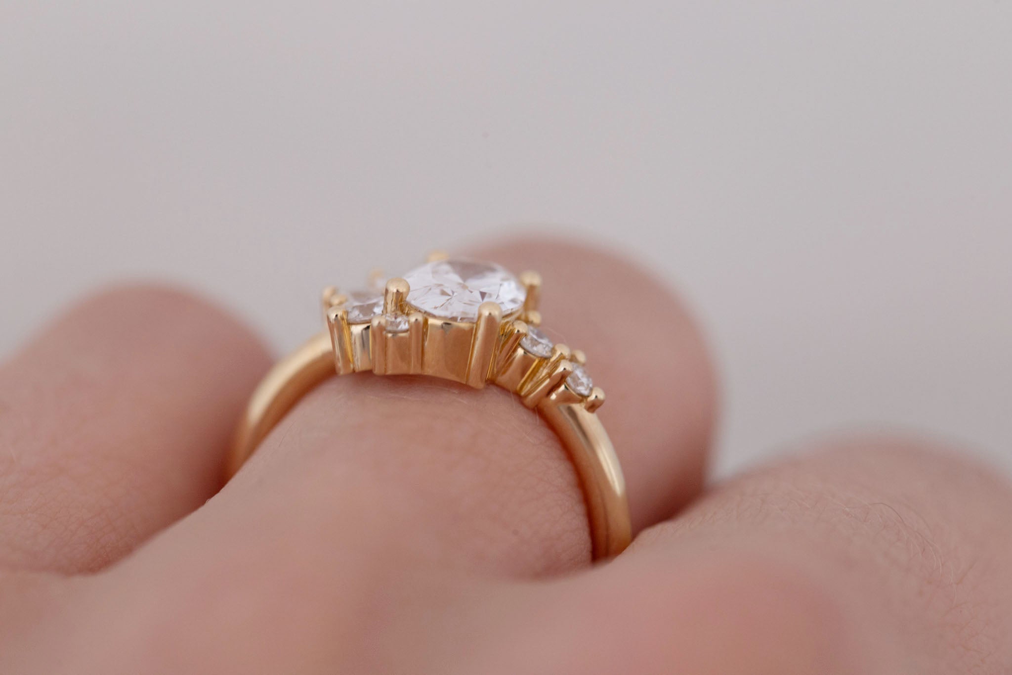 Ambretta Ring | Lab Oval Diamond + Lab Diamond Cluster Engagement Ring 1.05 ct | 14k Recycled Gold | One of a Kind