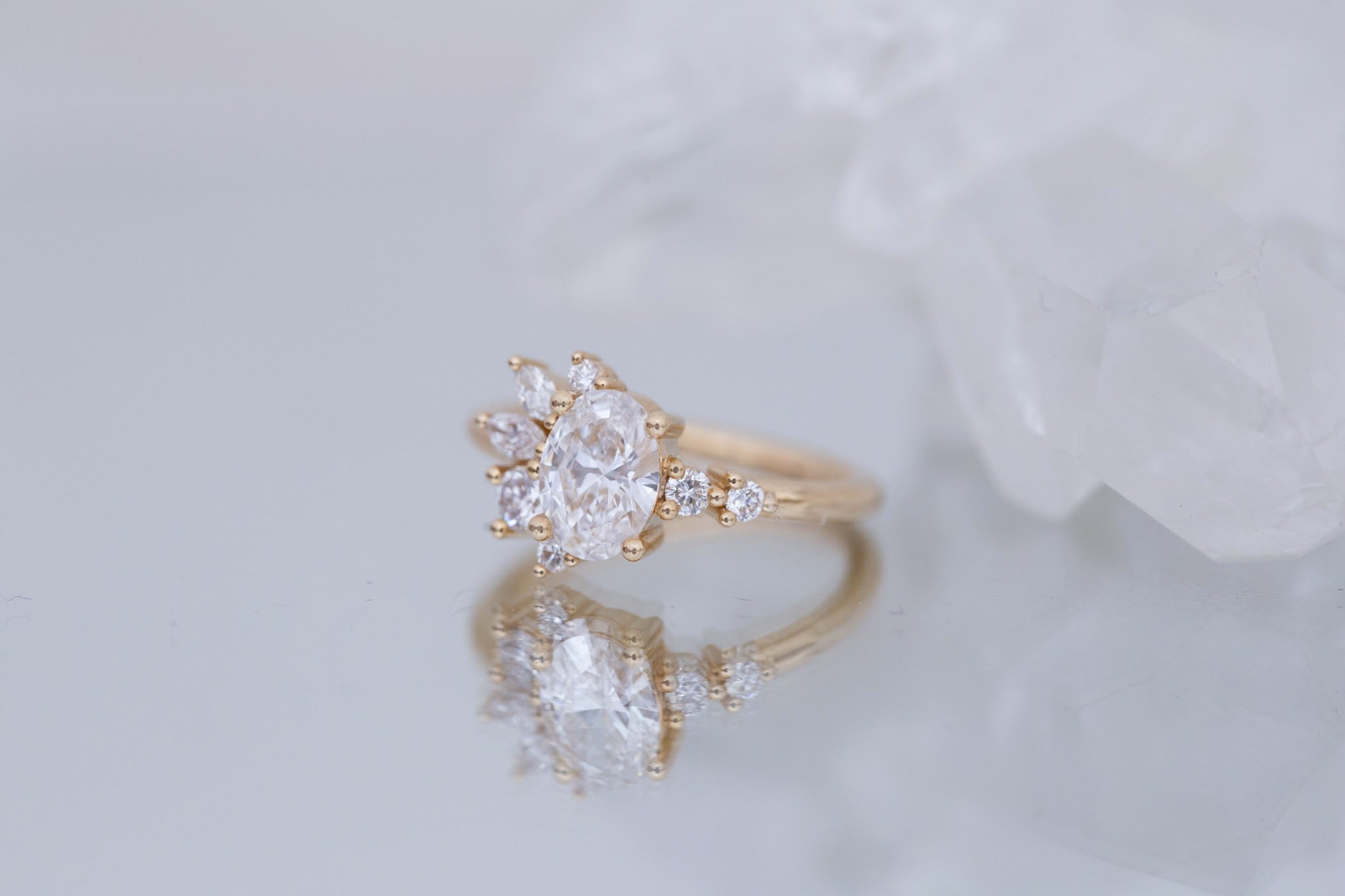 Ambretta Ring | Lab Oval Diamond + Lab Diamond Cluster Engagement Ring 1.05 ct | 14k Recycled Gold | One of a Kind