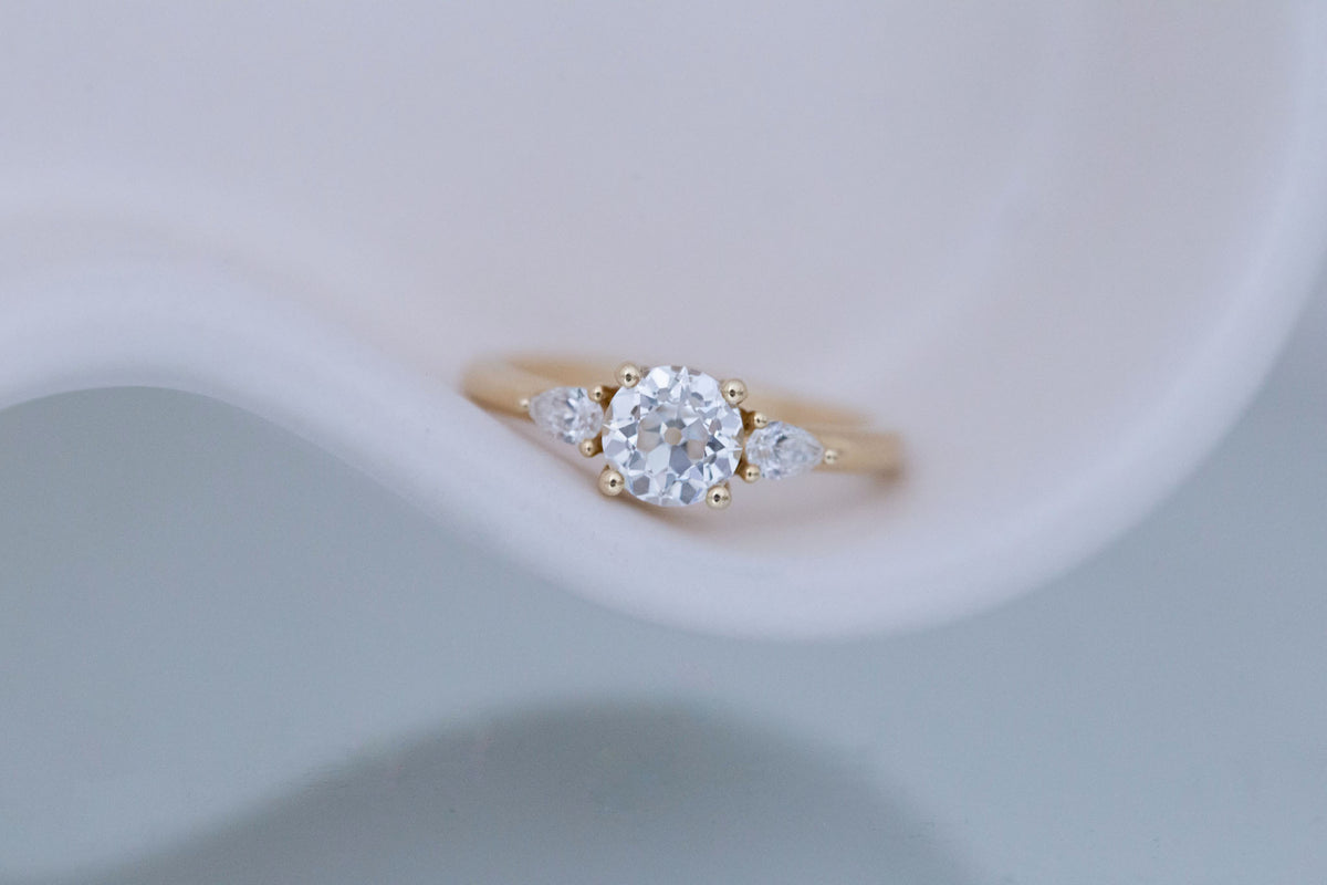 Iris Ring | Lab Diamond + Pear Diamond Accent Engagement Ring 1.05 ct | 14k Recycled Gold | One of a Kind