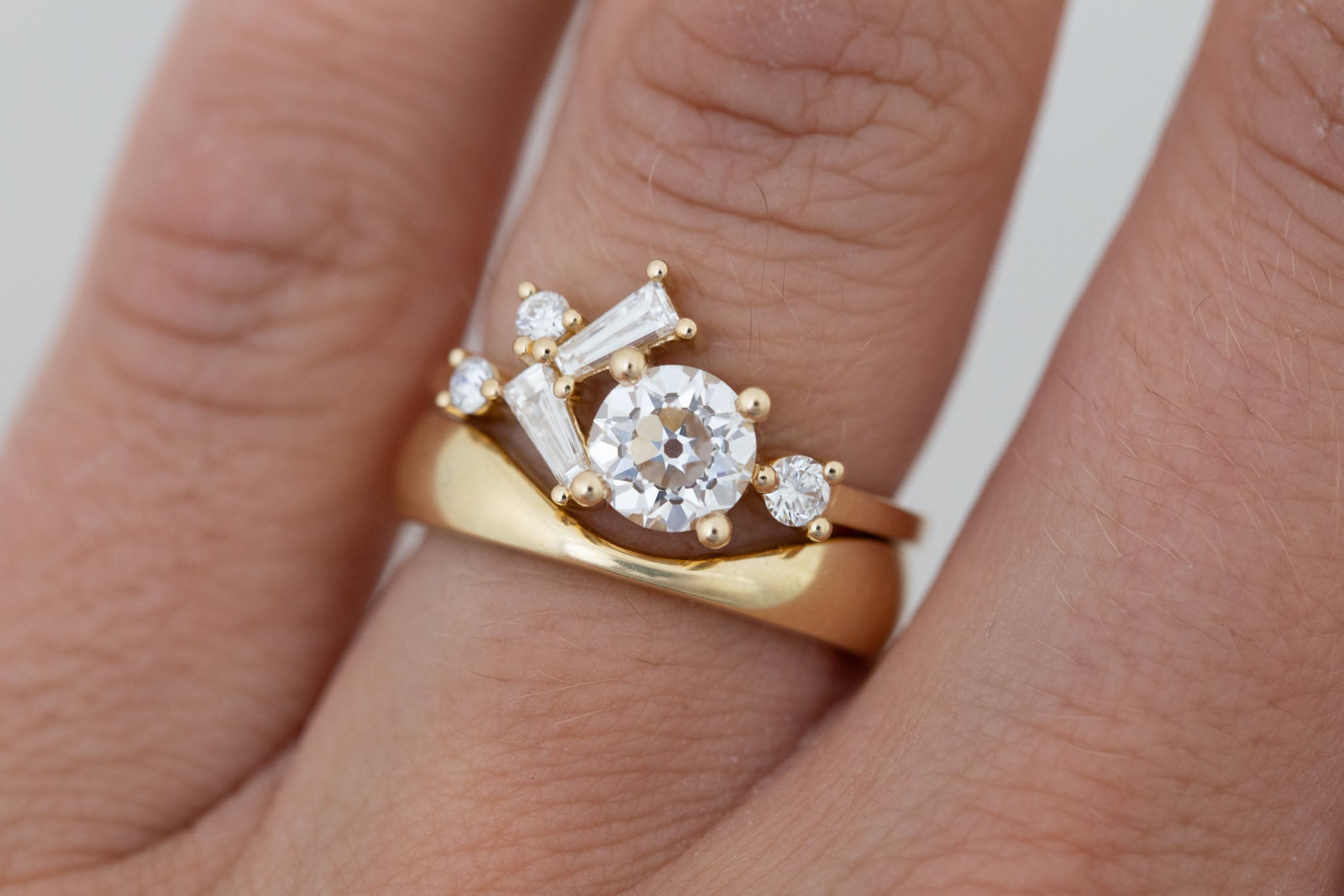 Rowan Ring | Lab Antique Diamond + Diamond Cluster Engagement Ring 1.05 ct | 14k Recycled Gold | One of a Kind