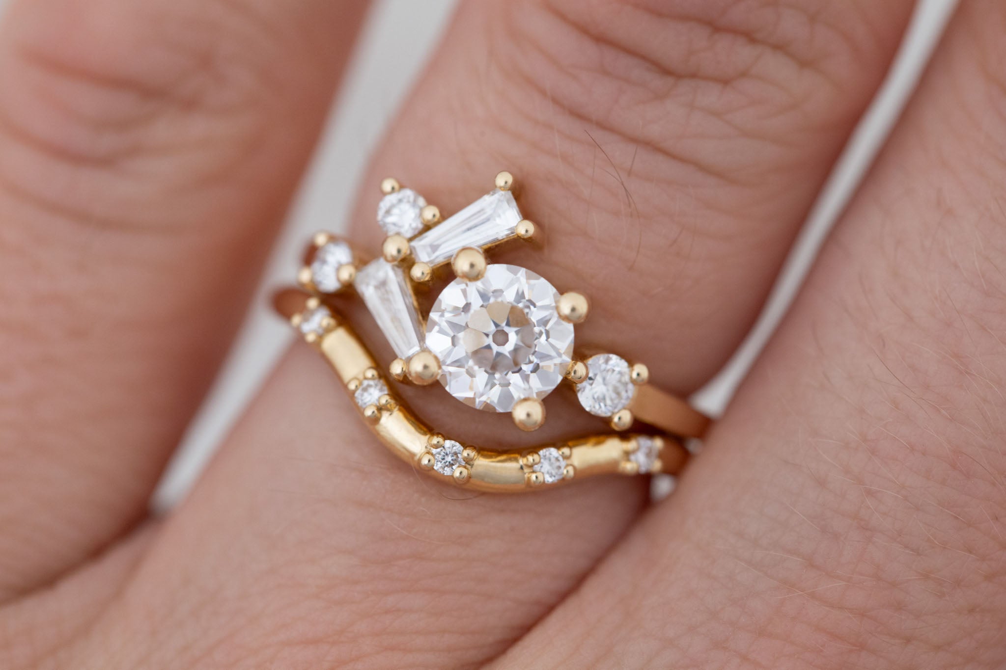 Rowan Ring | Lab Antique Diamond + Diamond Cluster Engagement Ring 1.09 ct | 14k Recycled Gold | One of a Kind