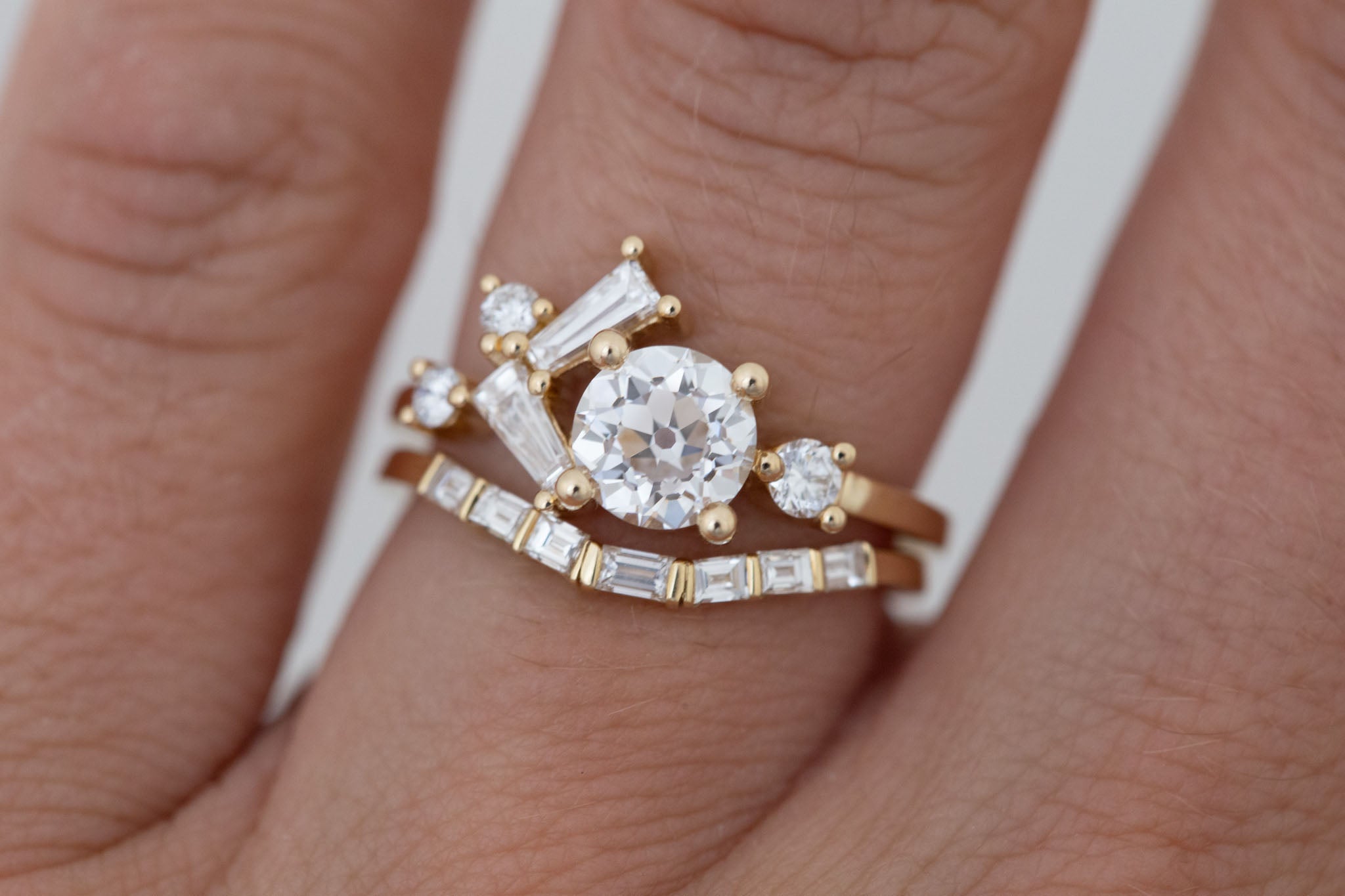 Rowan Ring | Lab Antique Diamond + Diamond Cluster Engagement Ring 1.05 ct | 14k Recycled Gold | One of a Kind