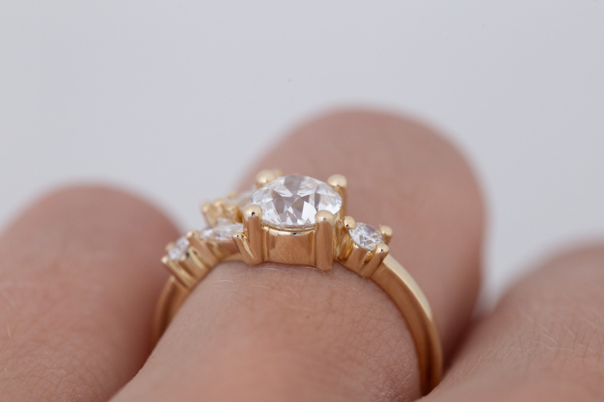 Rowan Ring | Lab Antique Diamond + Diamond Cluster Engagement Ring 1.05 ct | 14k Recycled Gold | One of a Kind