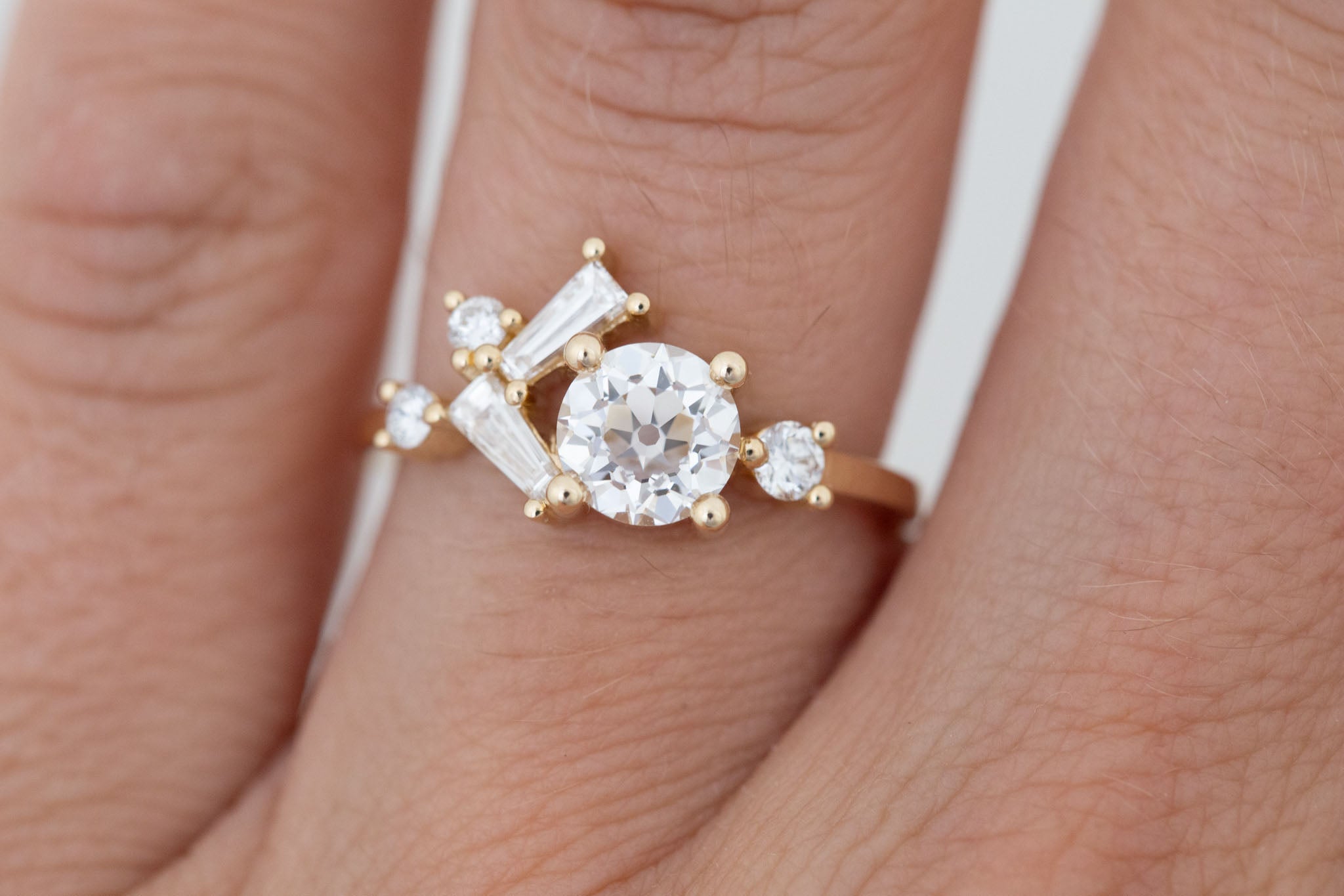 Rowan Ring | Lab Antique Diamond + Diamond Cluster Engagement Ring 1.05 ct | 14k Recycled Gold | One of a Kind