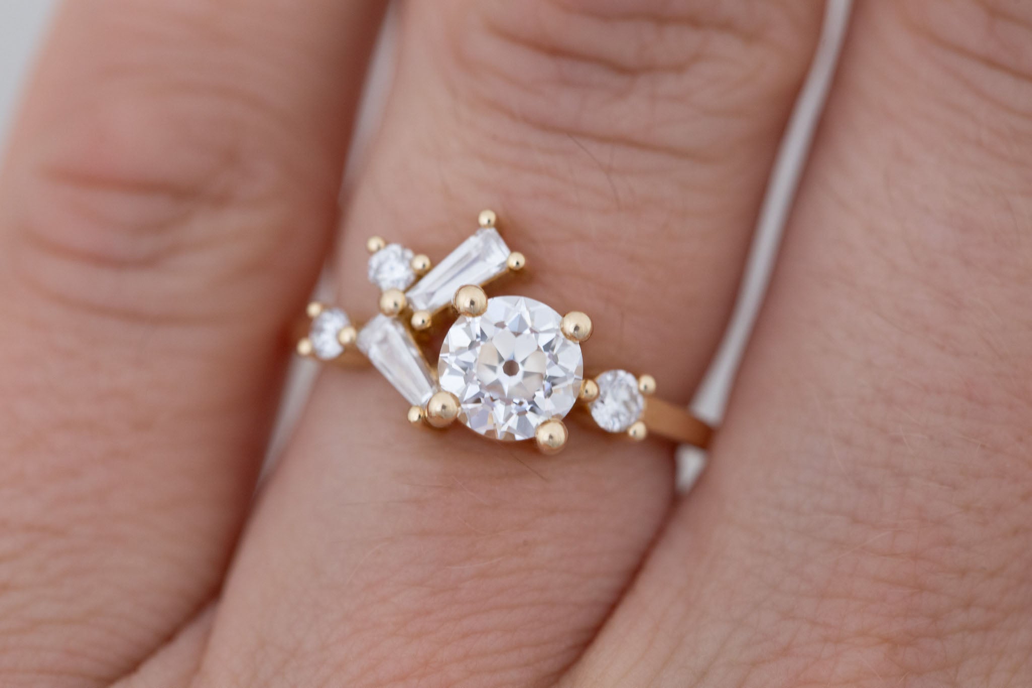 Rowan Ring | Lab Antique Diamond + Diamond Cluster Engagement Ring 1.09 ct | 14k Recycled Gold | One of a Kind