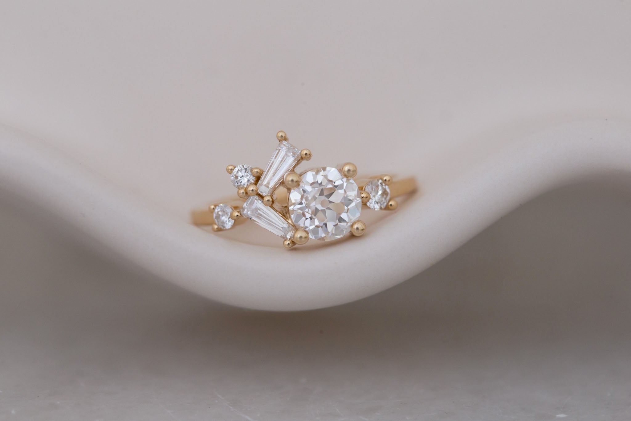 Rowan Ring | Lab Antique Diamond + Diamond Cluster Engagement Ring 1.05 ct | 14k Recycled Gold | One of a Kind