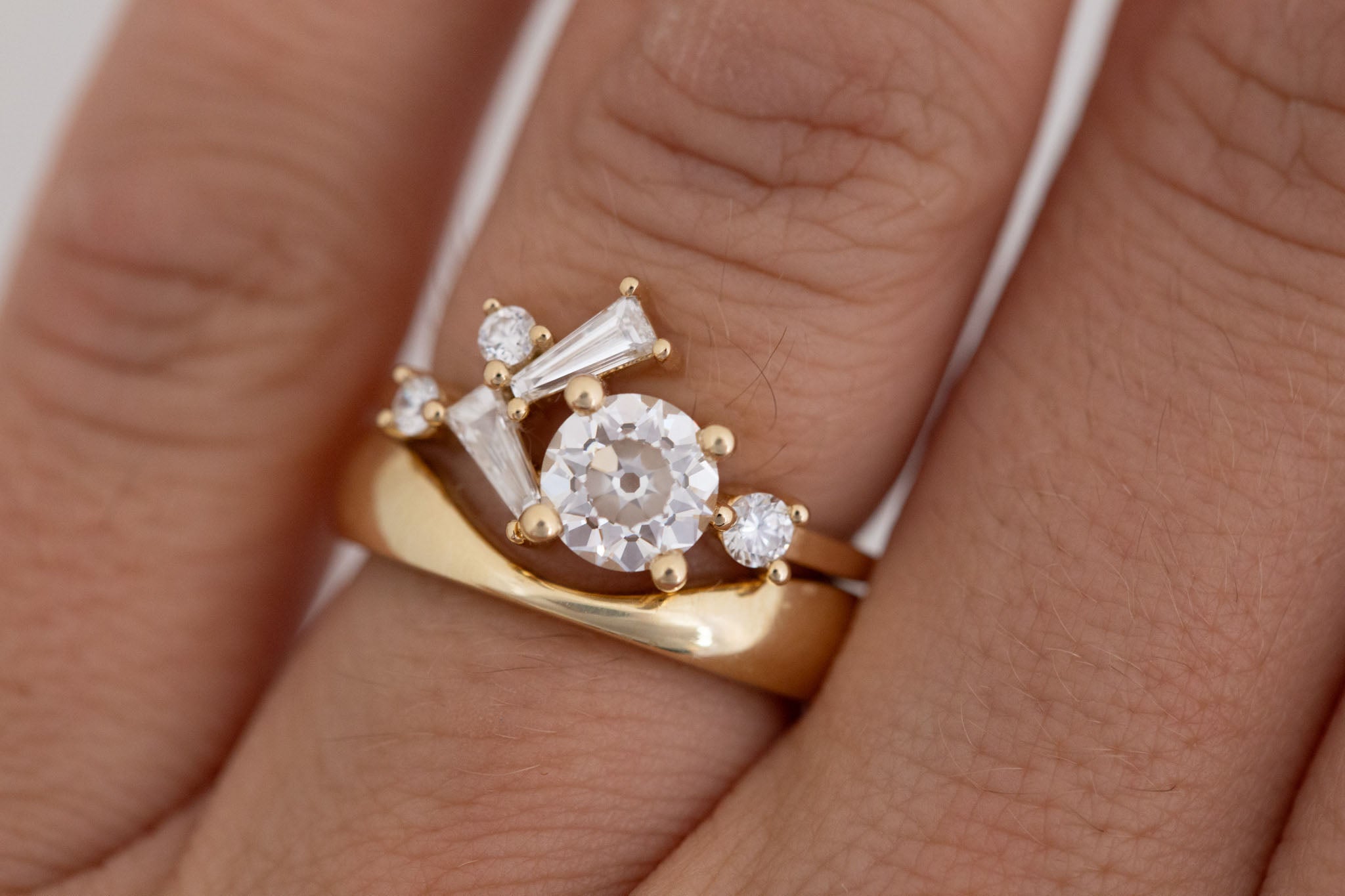 Rowan Ring | Lab Antique Diamond + Diamond Cluster Engagement Ring 1.09 ct | 14k Recycled Gold | One of a Kind