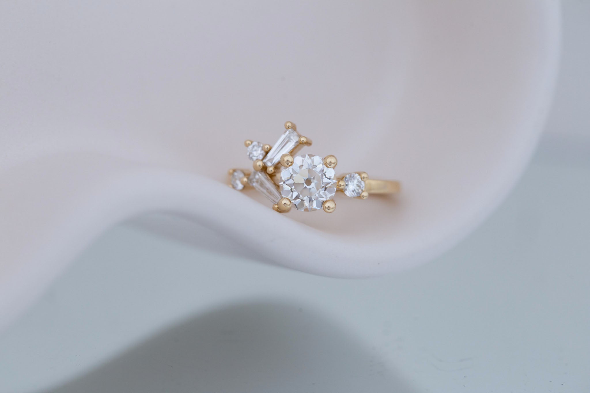 Rowan Ring | Lab Antique Diamond + Diamond Cluster Engagement Ring 1.09 ct | 14k Recycled Gold | One of a Kind