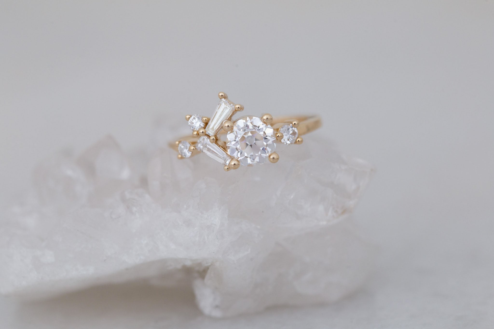 Rowan Ring | Lab Antique Diamond + Diamond Cluster Engagement Ring 1.05 ct | 14k Recycled Gold | One of a Kind