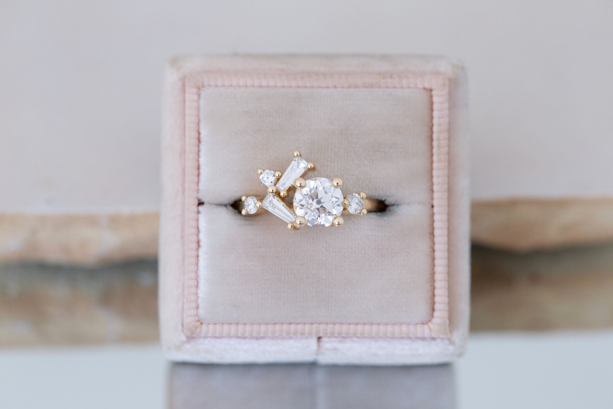 Rowan Ring | Lab Antique Diamond + Diamond Cluster Engagement Ring 1.09 ct | 14k Recycled Gold | One of a Kind