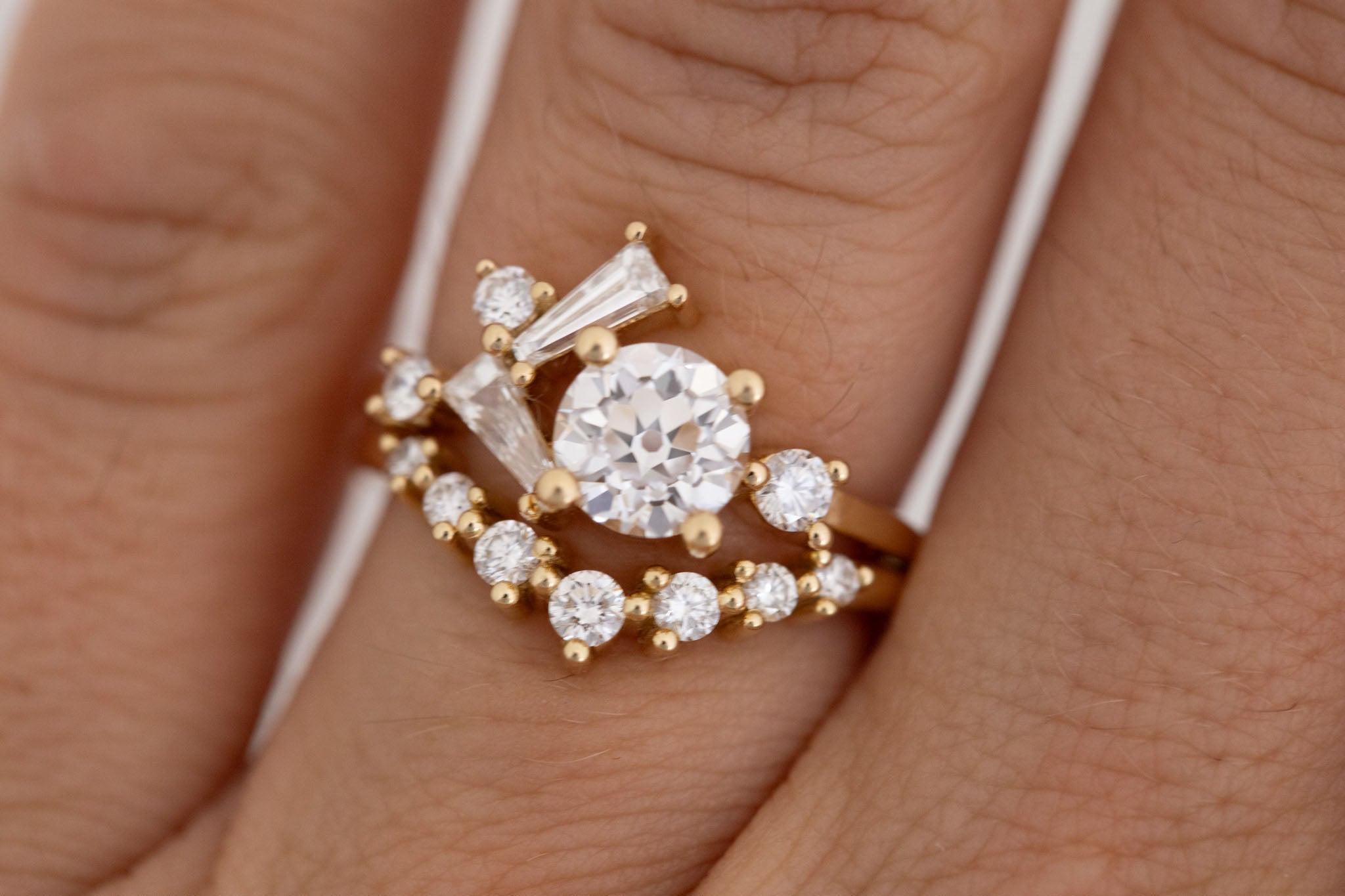 Rowan Ring | Lab Antique Diamond + Diamond Cluster Engagement Ring 1.09 ct | 14k Recycled Gold | One of a Kind