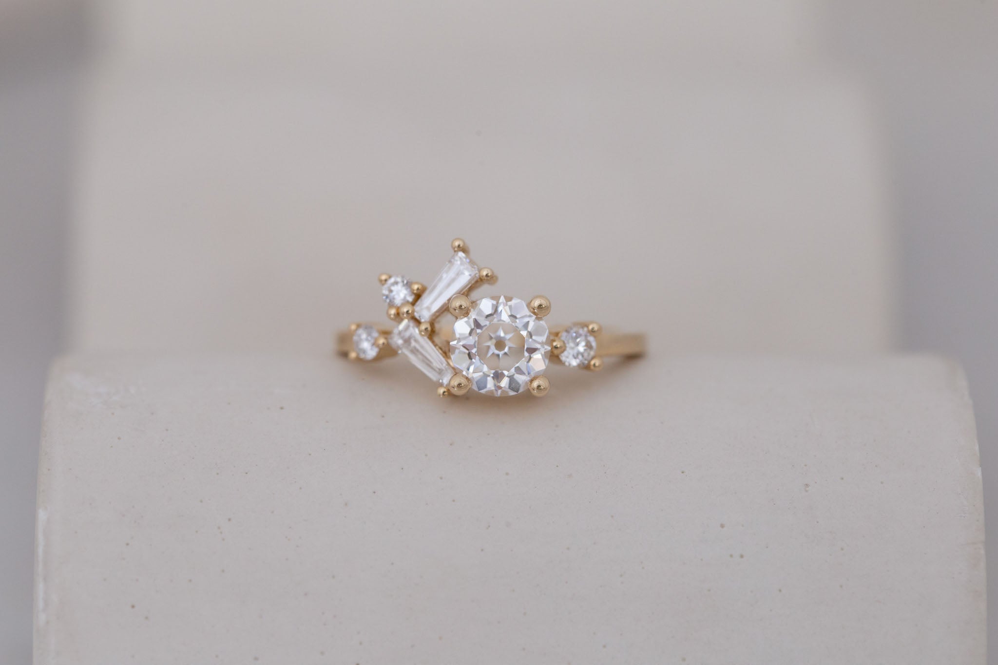 Rowan Ring | Lab Antique Diamond + Diamond Cluster Engagement Ring 1.05 ct | 14k Recycled Gold | One of a Kind