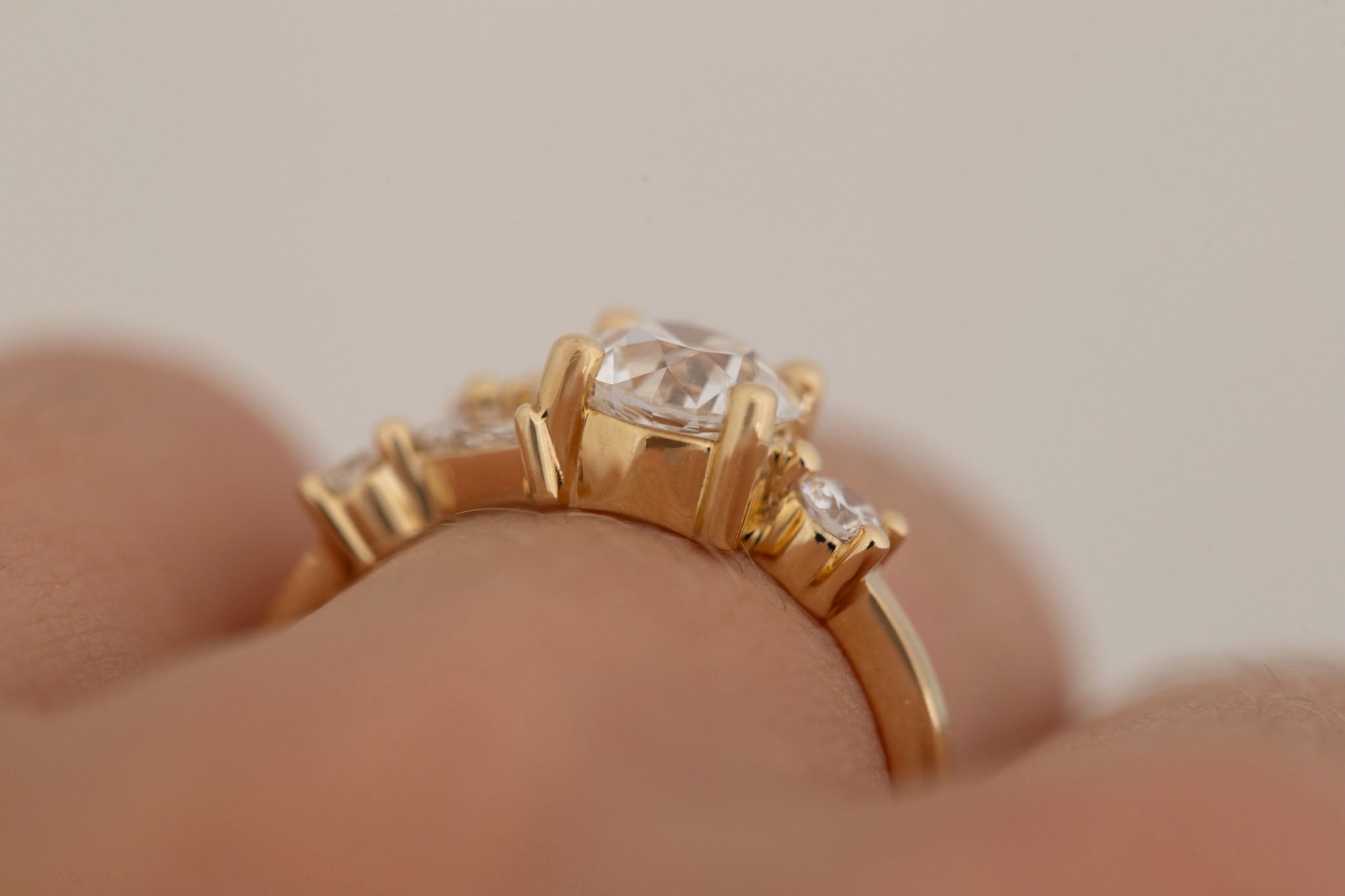 Rowan Ring | Lab Antique Diamond + Diamond Cluster Engagement Ring 1.09 ct | 14k Recycled Gold | One of a Kind
