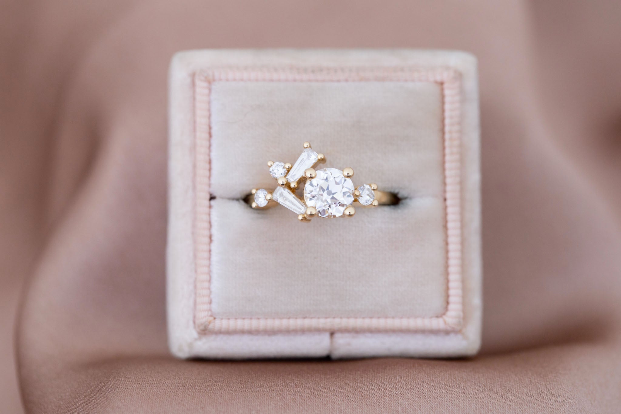 Rowan Ring | Lab Antique Diamond + Diamond Cluster Engagement Ring 1.09 ct | 14k Recycled Gold | One of a Kind