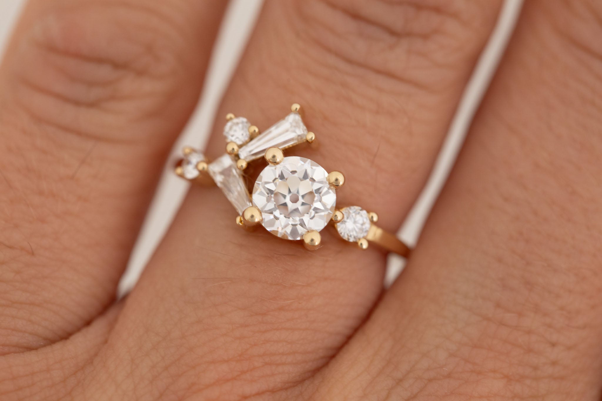 Rowan Ring | Lab Antique Diamond + Diamond Cluster Engagement Ring 1.09 ct | 14k Recycled Gold | One of a Kind