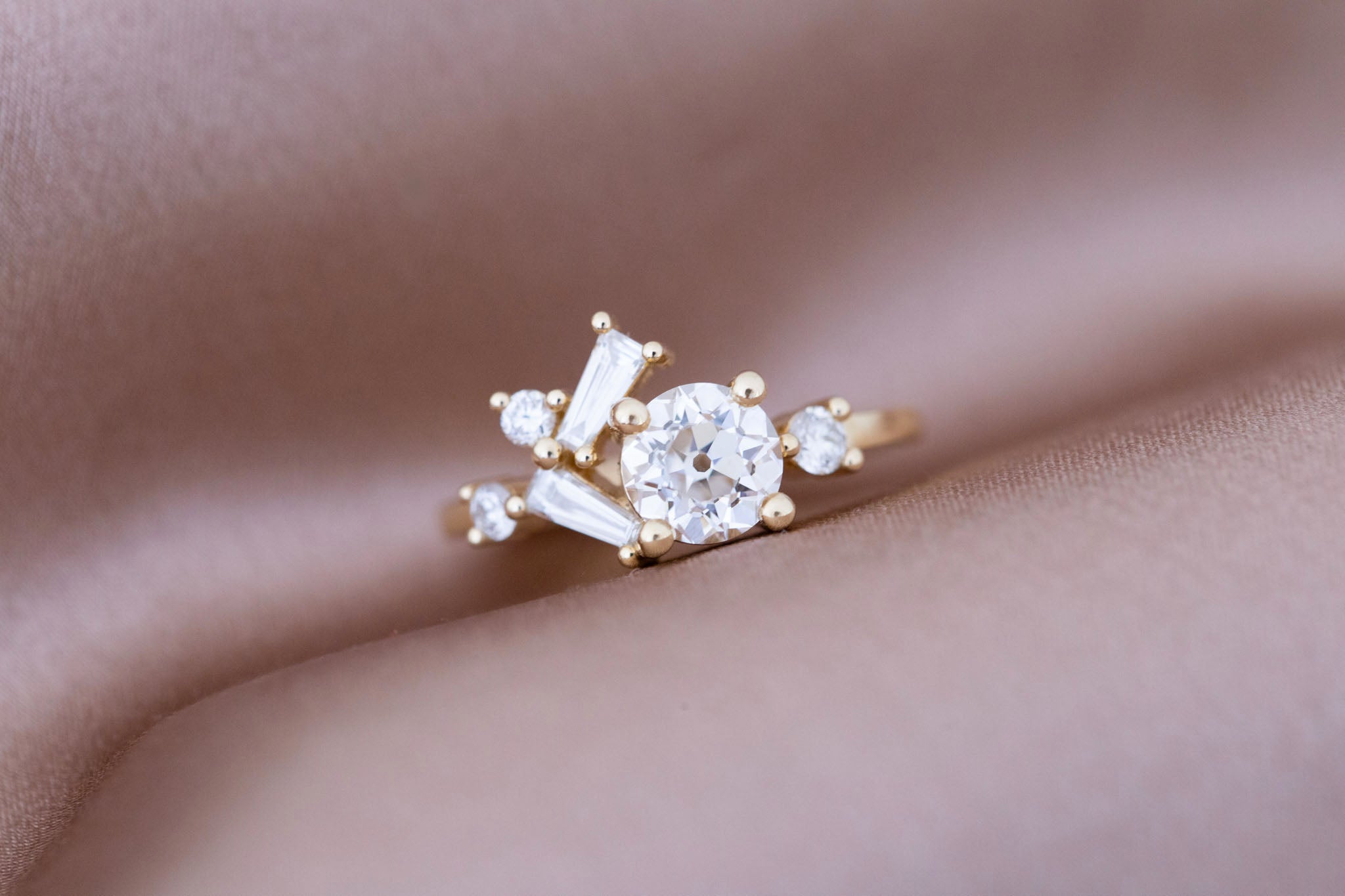 Rowan Ring | Lab Antique Diamond + Diamond Cluster Engagement Ring 1.09 ct | 14k Recycled Gold | One of a Kind